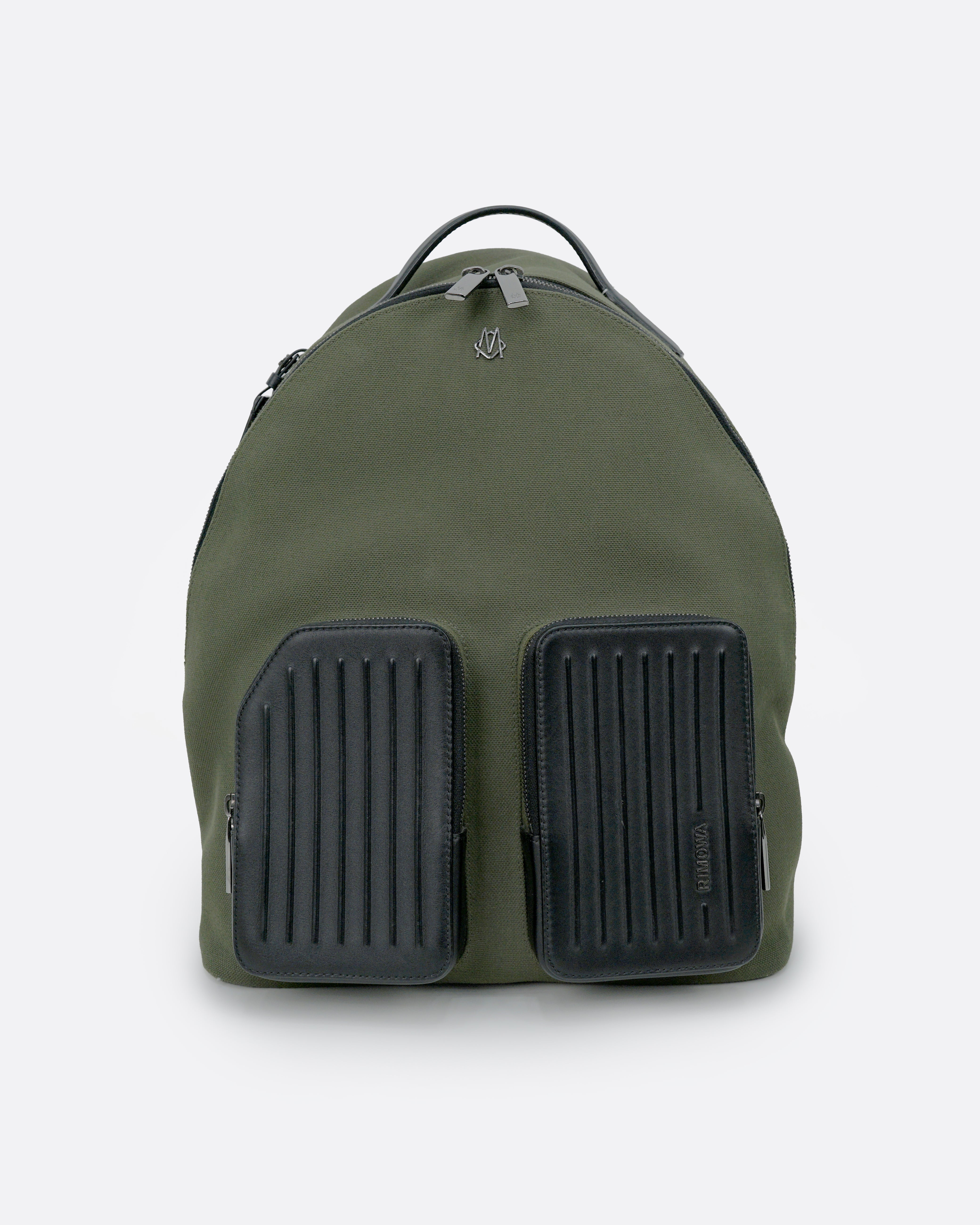 RIMOWA NEVER STILL BACKPACK OLIVE GREEN LEATHER-TRIMMED CANVAS - IDWX