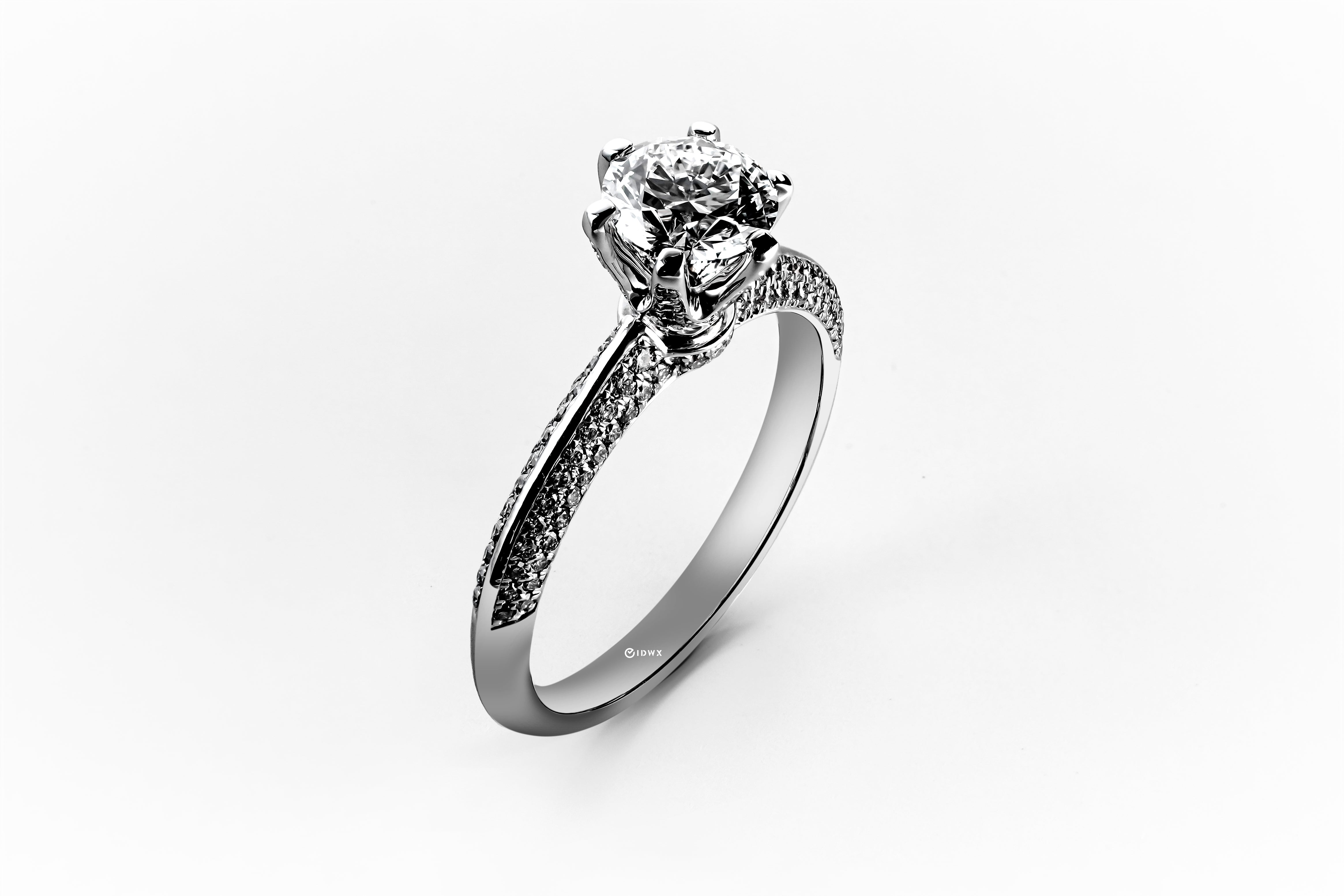 1CT ROUND BRILLIANT PAVED SET WHITEGOLD RING