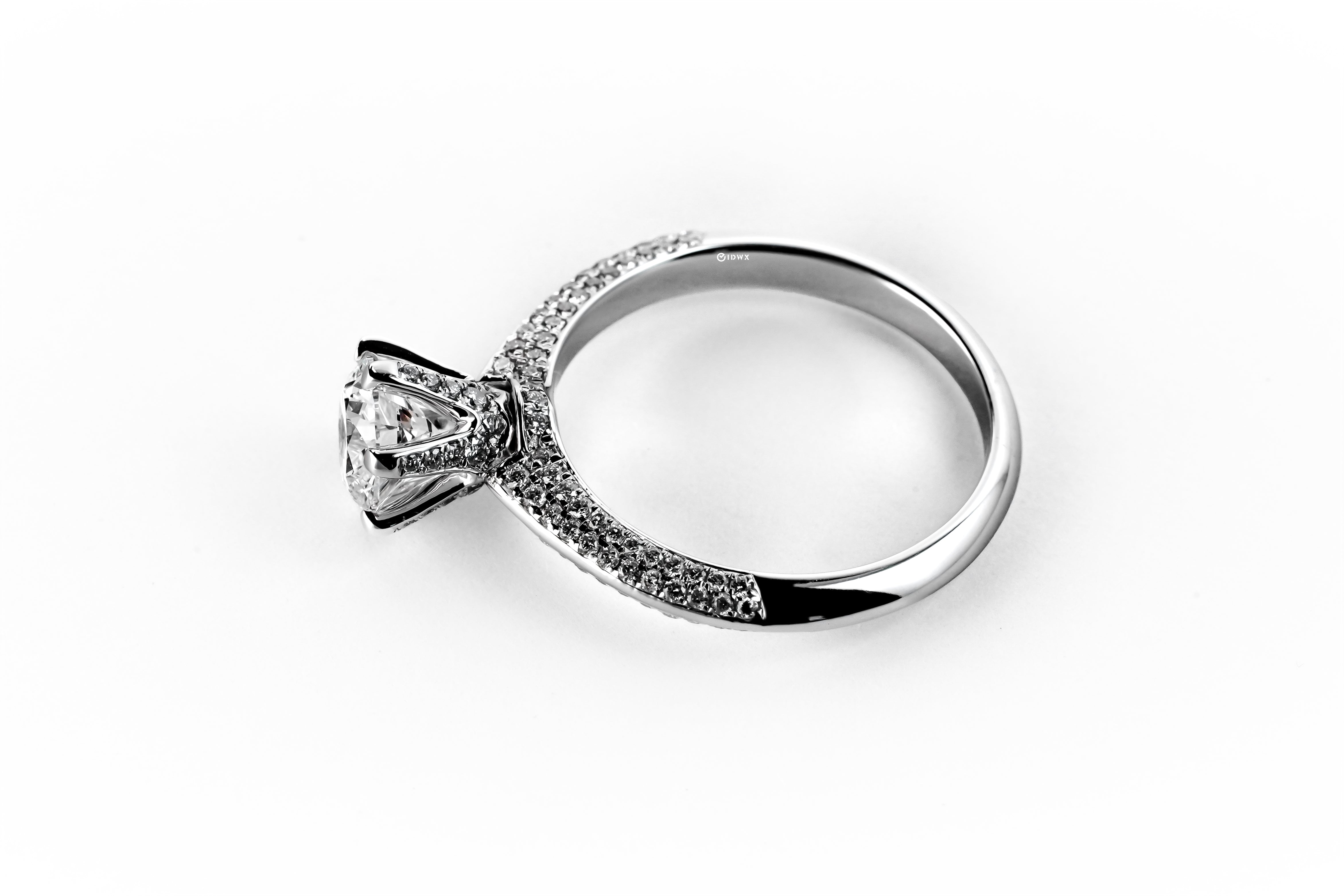 1CT ROUND BRILLIANT PAVED SET WHITEGOLD RING