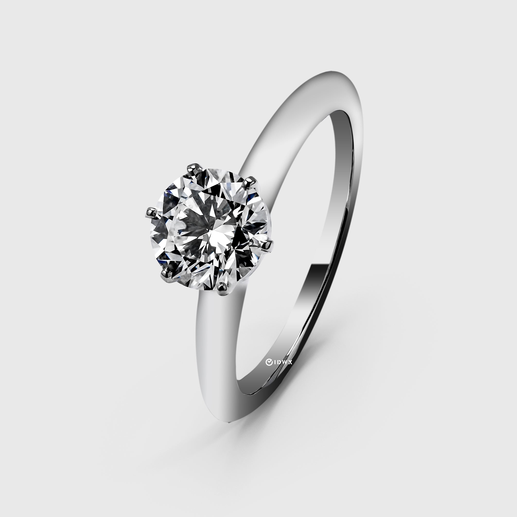 TIFFANY-STYLE WHITEGOLD RING 1CT ROUND CUT LAB DIAMOND