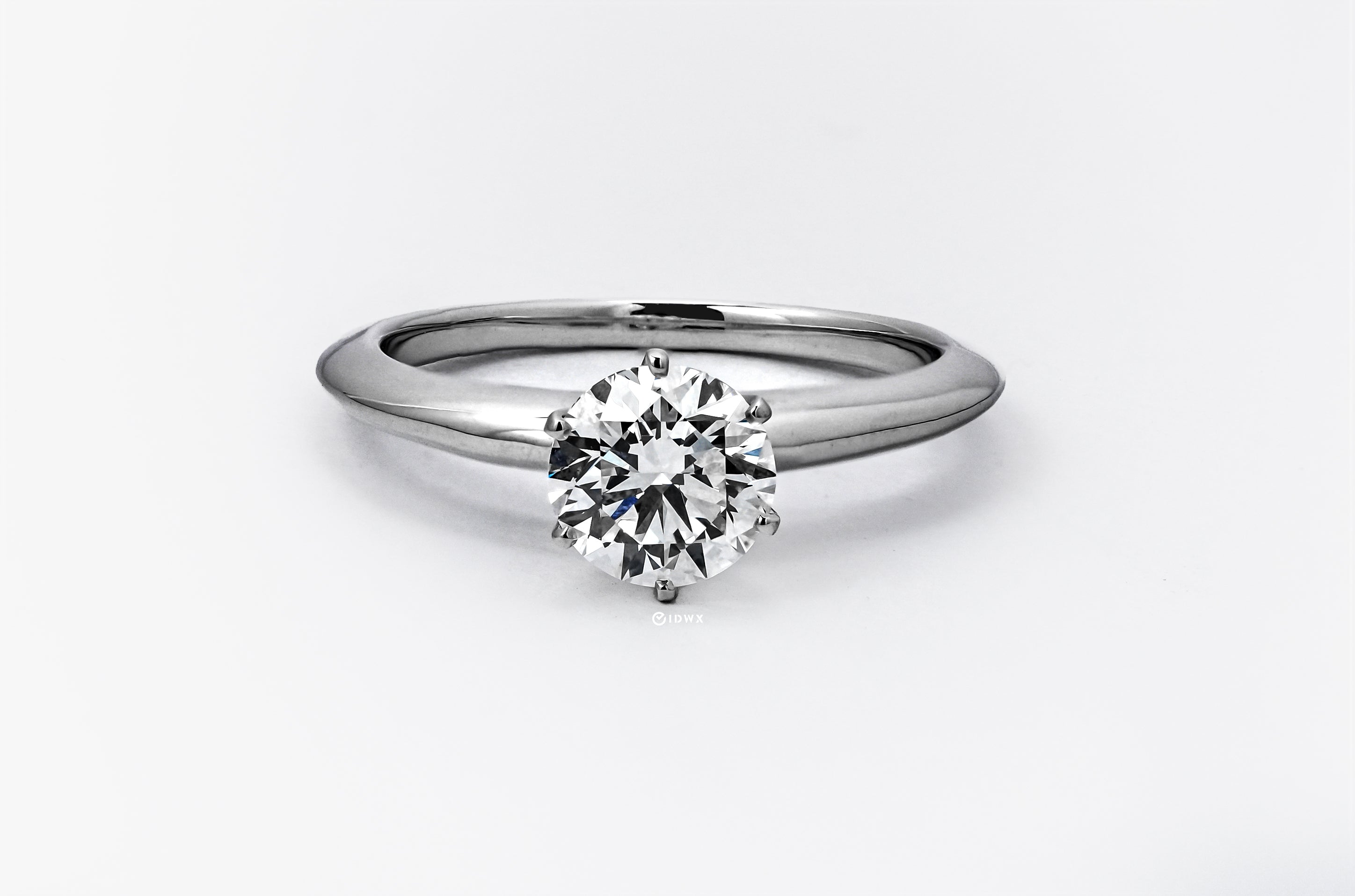 TIFFANY-STYLE WHITEGOLD RING 1CT ROUND CUT LAB DIAMOND