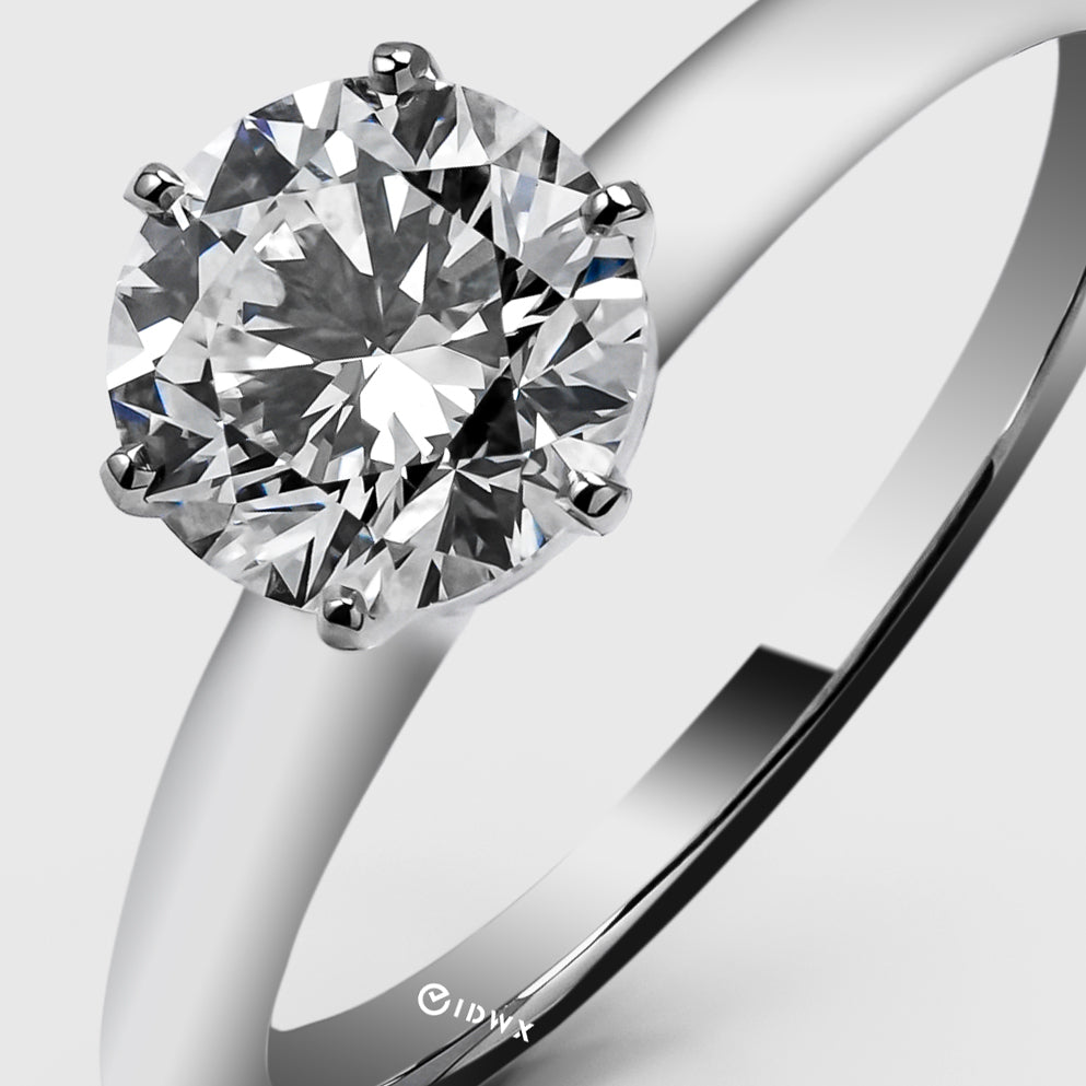 TIFFANY-STYLE WHITEGOLD RING 1CT ROUND CUT LAB DIAMOND