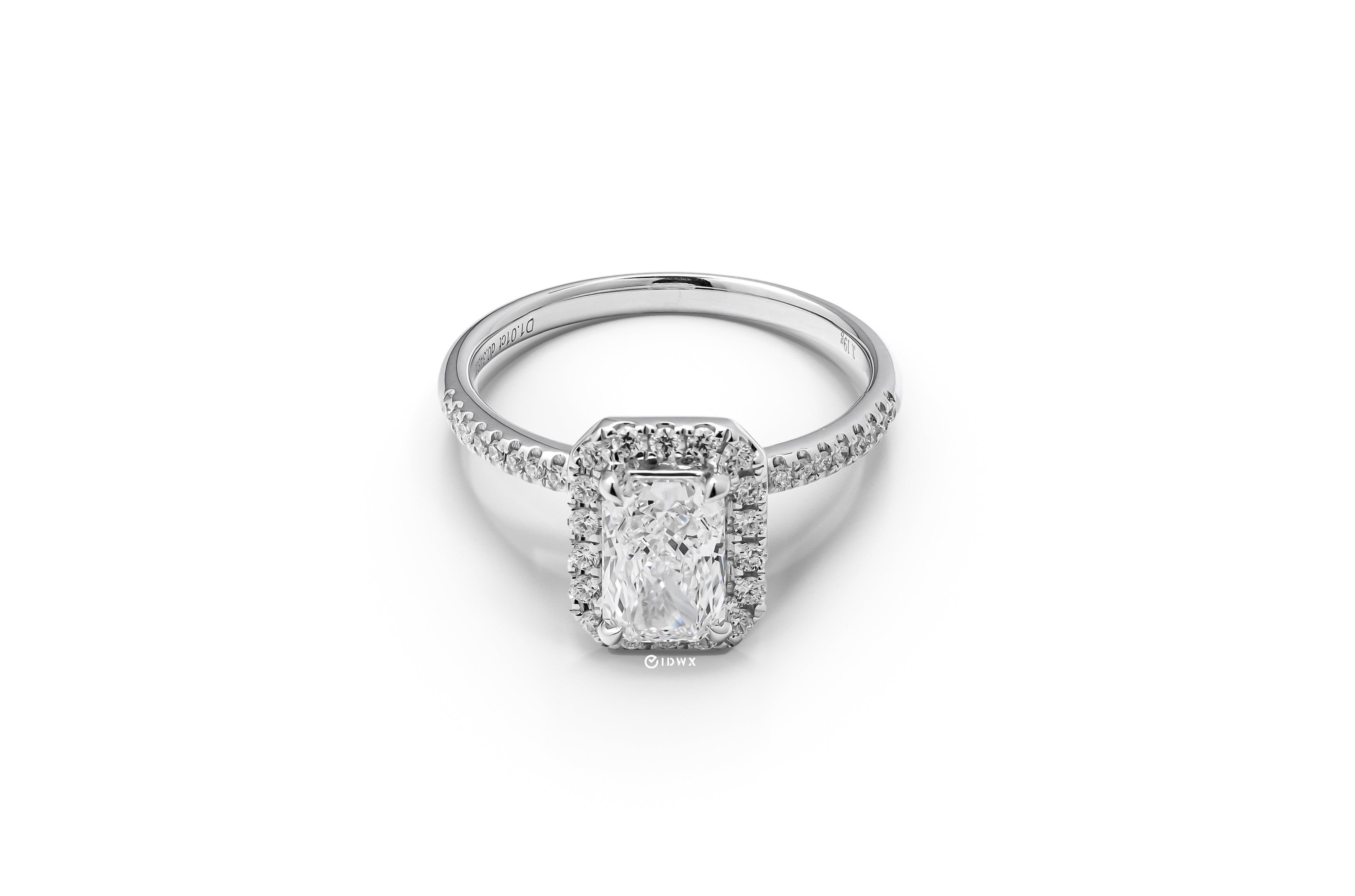 1CT RADIANT BRILLIANT SIDE STONE WHITEGOLD HALO RING