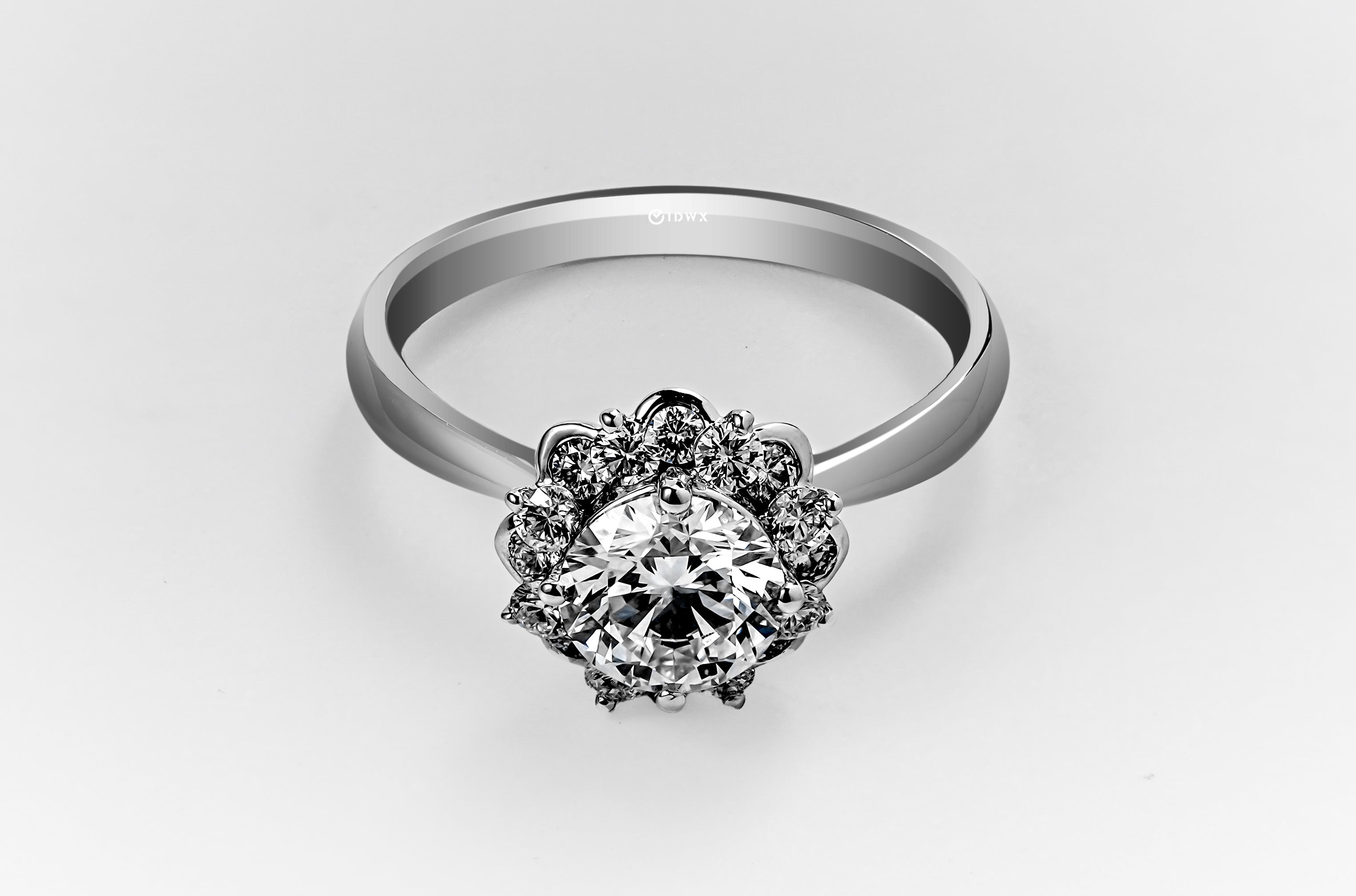 1CT ROUND BRILLIANT FLORAL HALO RING