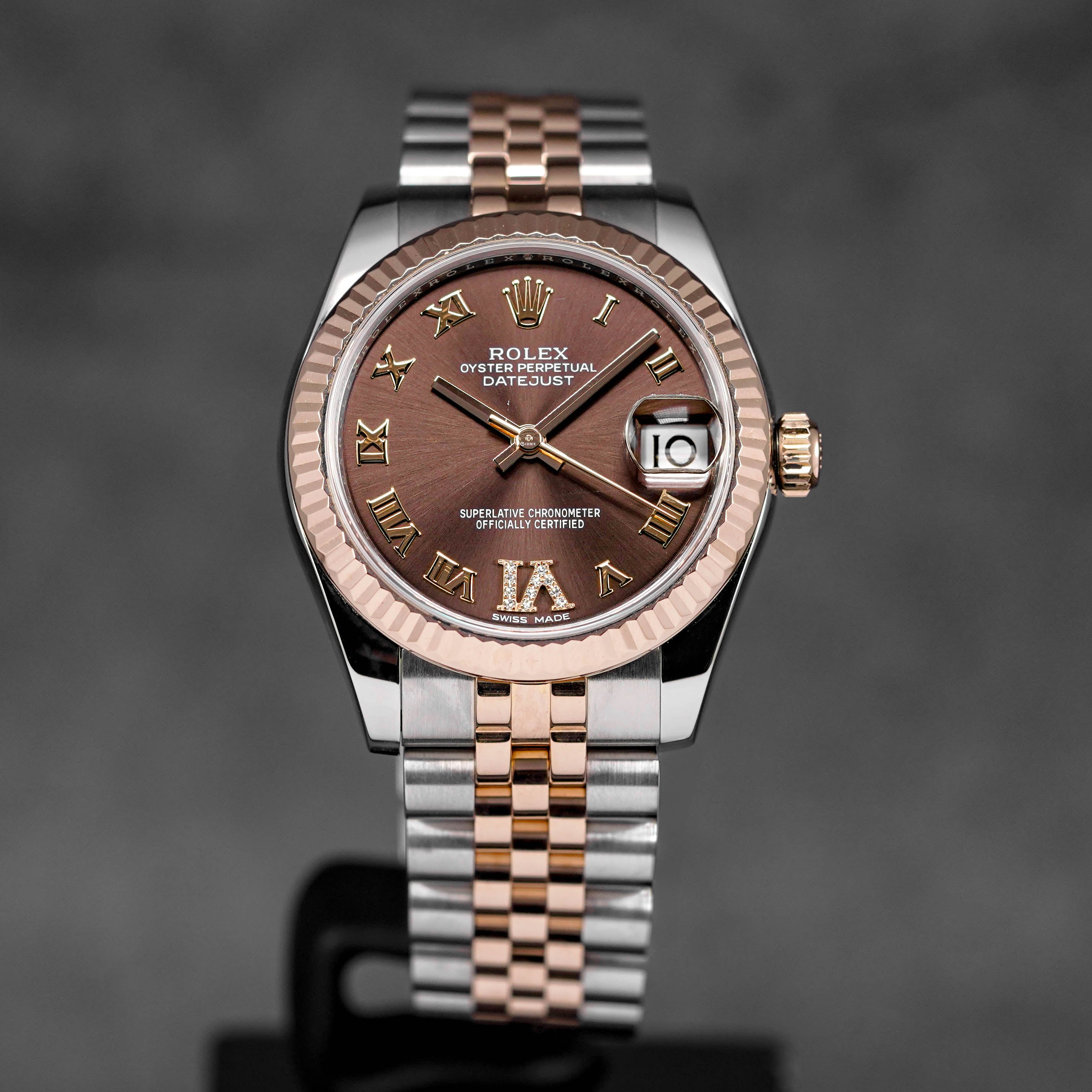 DATEJUST 31MM TWOTONE ROSEGOLD CHOCO ROMAN DIAL DIAMOND ON VI (2025)