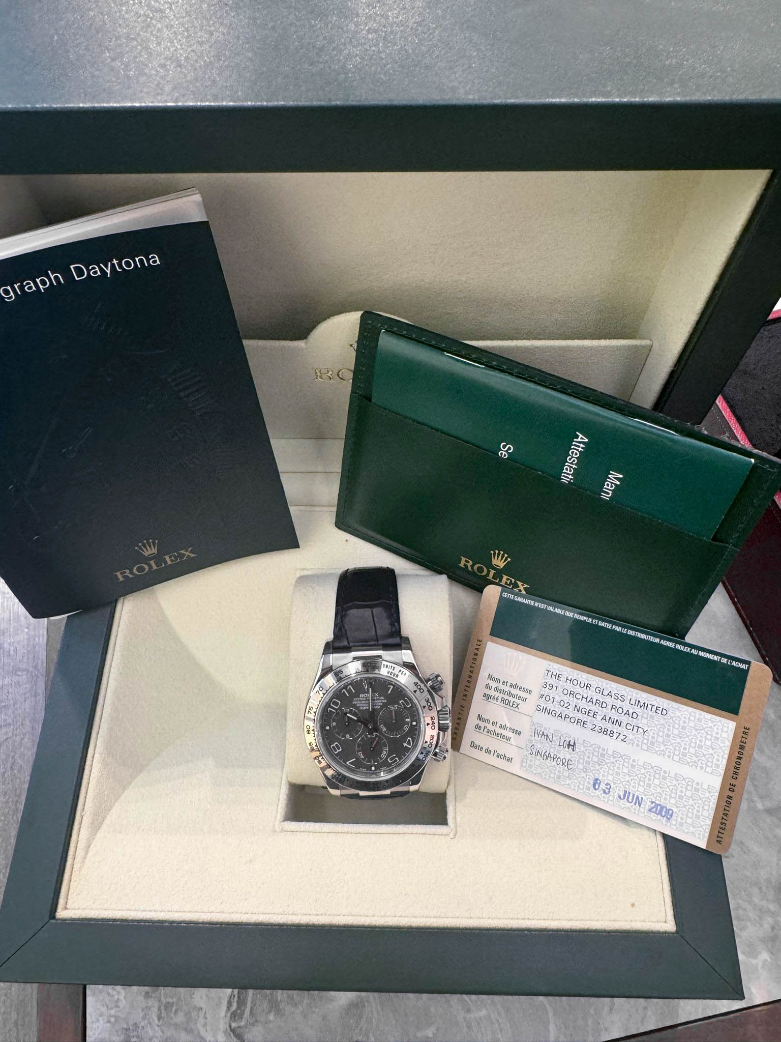 DAYTONA WHITEGOLD RACING GREY DIAL LEATHER STRAP (2009)