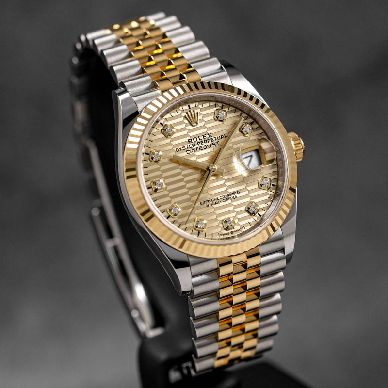 DATEJUST 36MM TWOTONE YELLOWGOLD CHAMPAGNE FLUTED DIAMOND DIAL (2023)