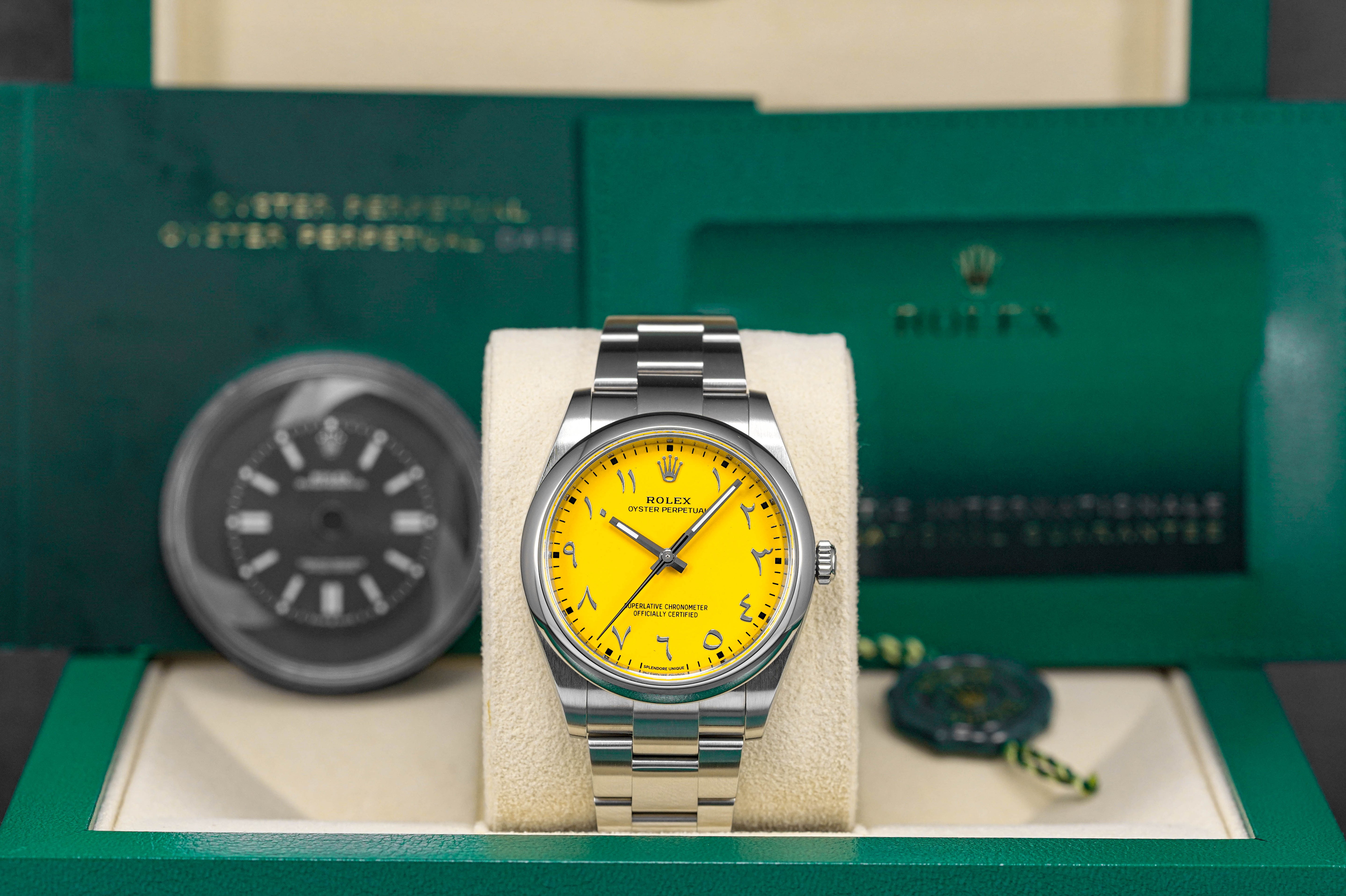 OYSTER PERPETUAL 41MM BLACK DIAL CUSTOM YELLOW ARABIC DIAL (2023)