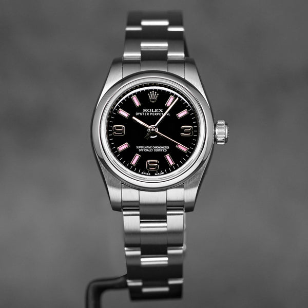 OYSTER PERPETUAL 26MM BLACK ARABIC PINK HOUR MARKERS DIAL (2011)