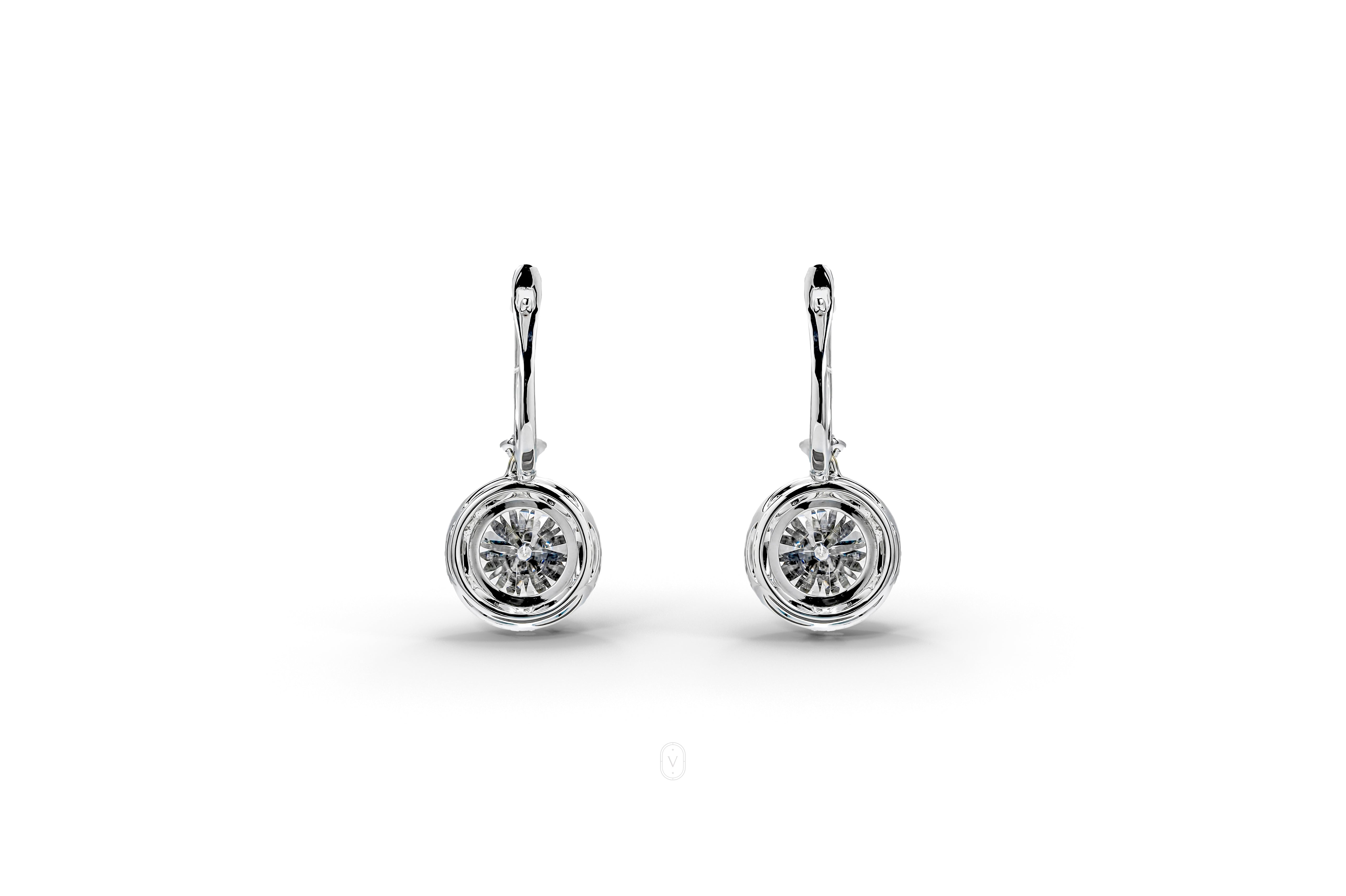 Round Drop Halo Earrings