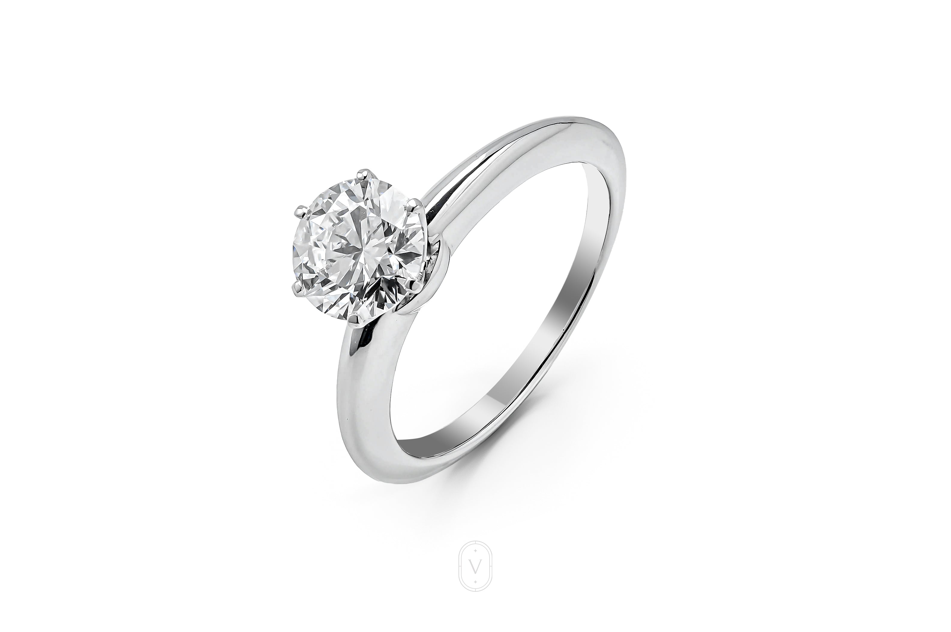 TIFFANY-STYLE WHITEGOLD RING 1CT ROUND CUT LAB DIAMOND IDWX