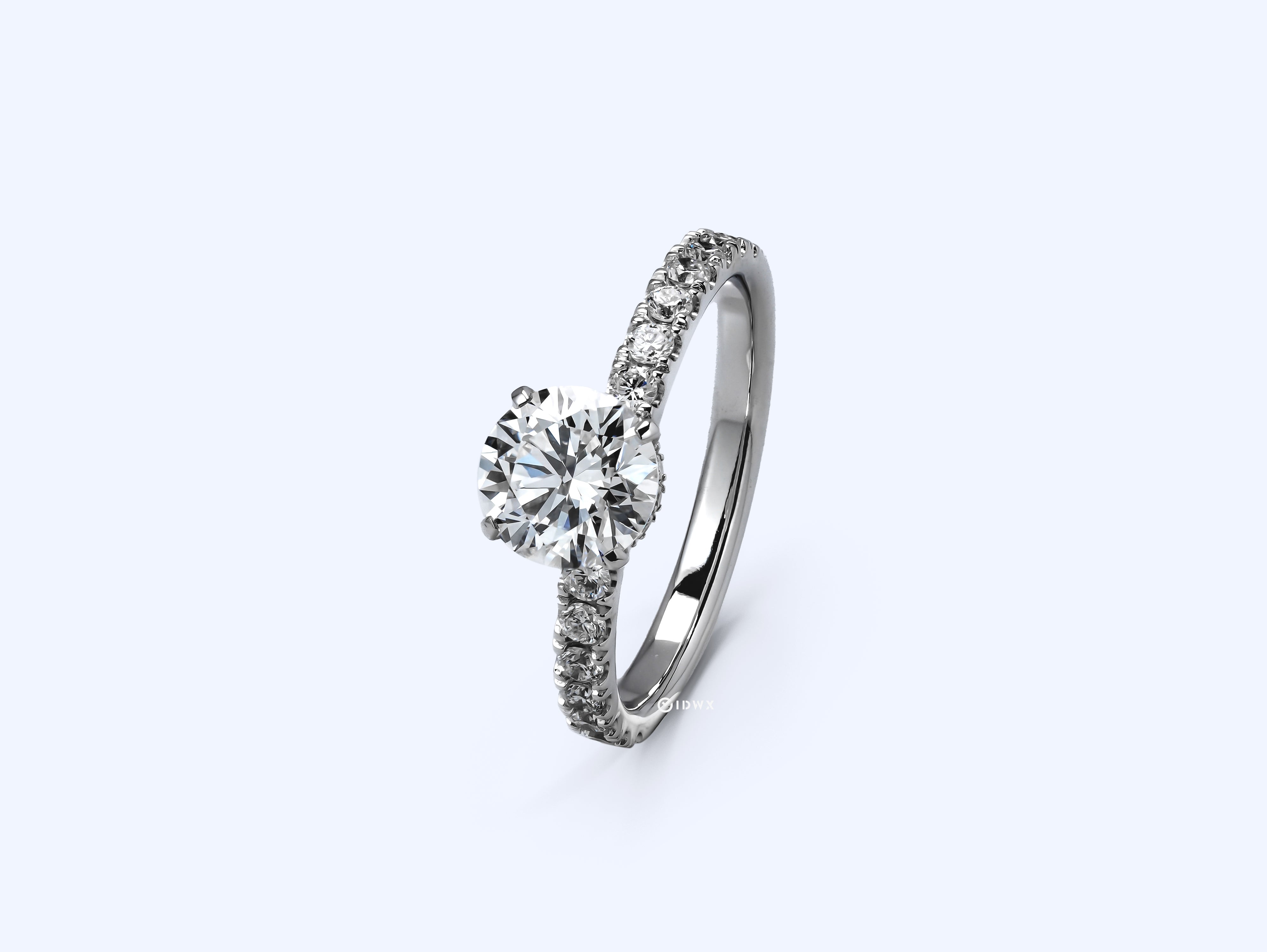 1CT ROUND BRILLIANT SIDE-STONES WHITEGOLD RING