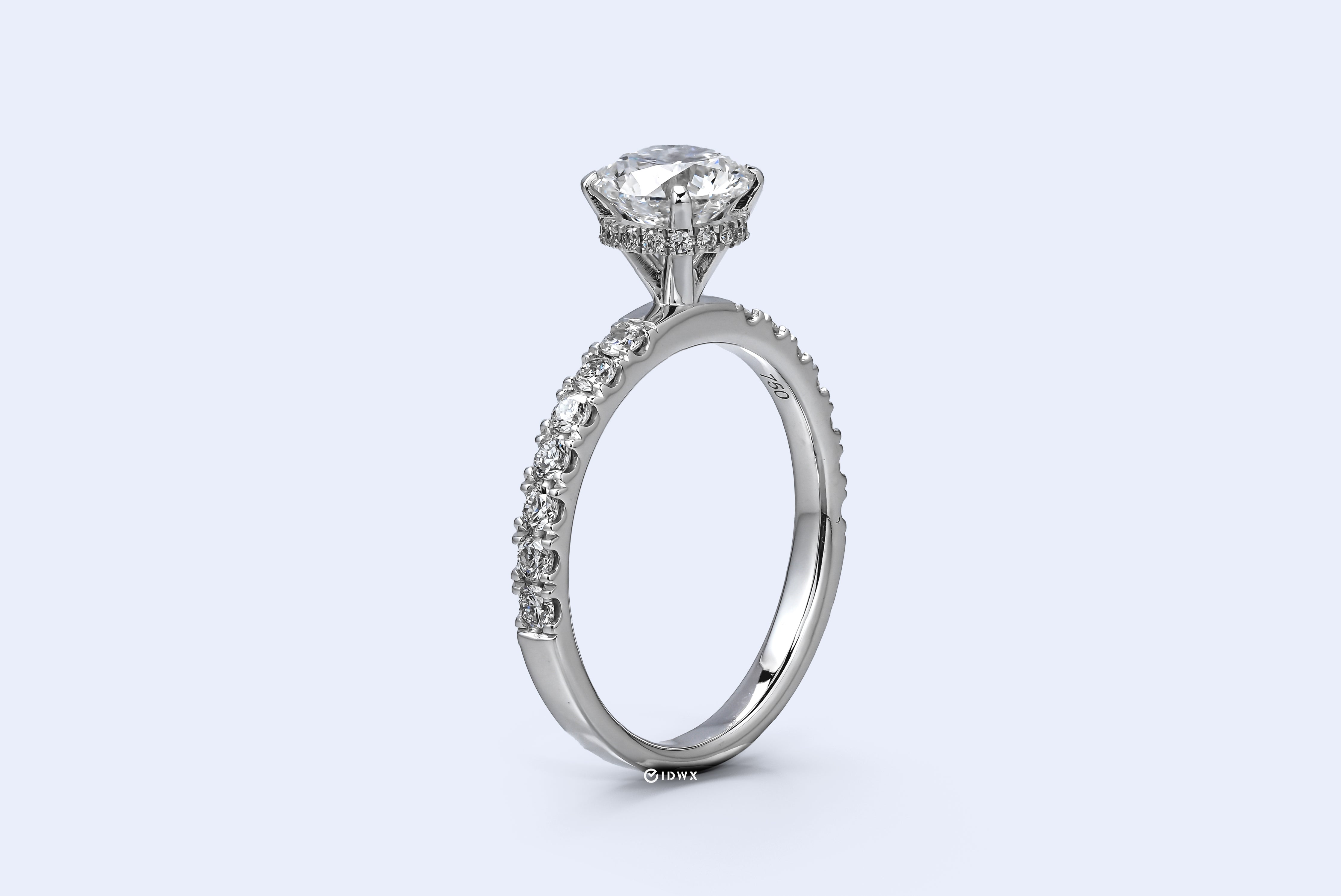 1CT ROUND BRILLIANT SIDE-STONES WHITEGOLD RING