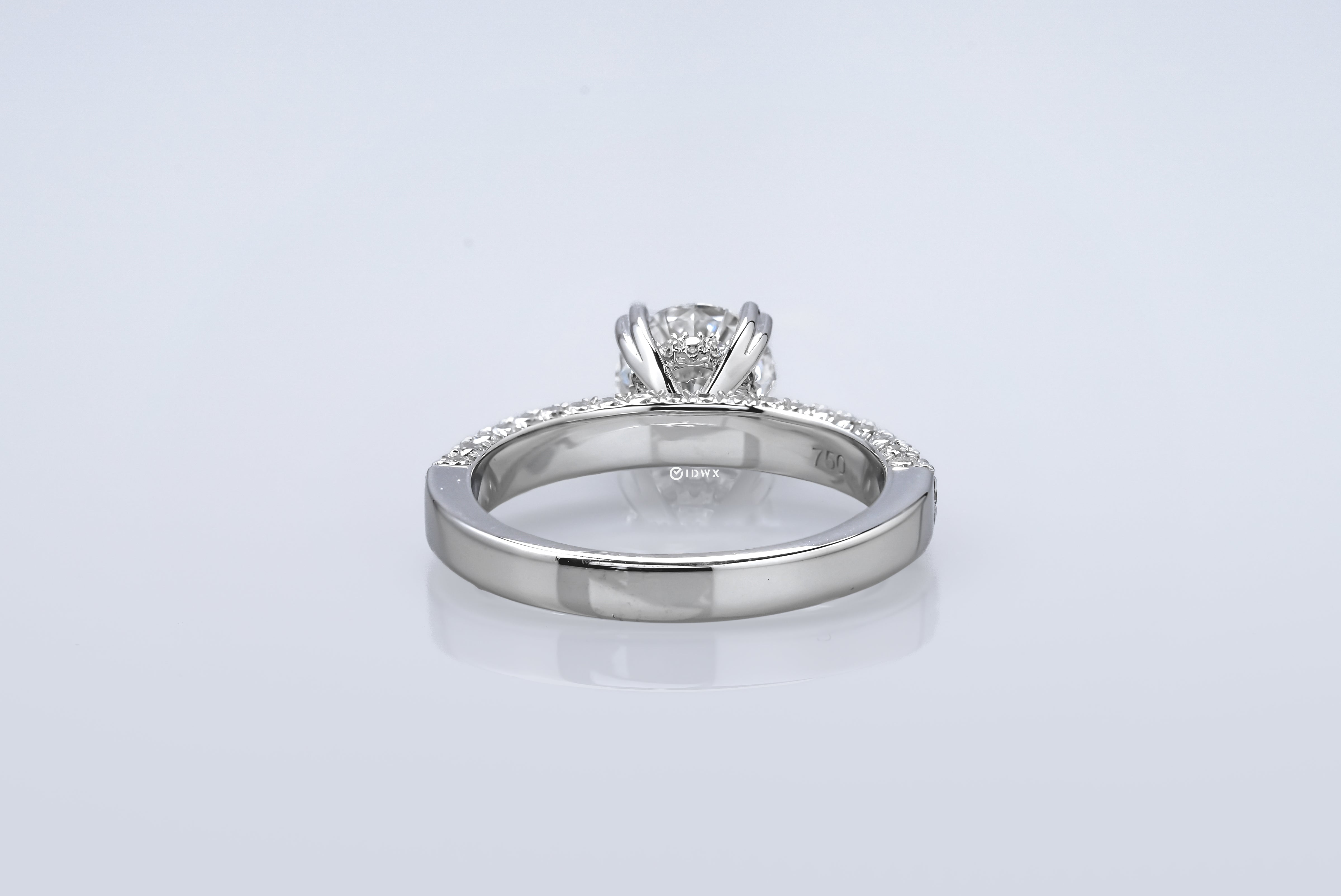 IRIS WHITEGOLD RING 1CT ROUND CUT PAVED SET LAB DIAMOND