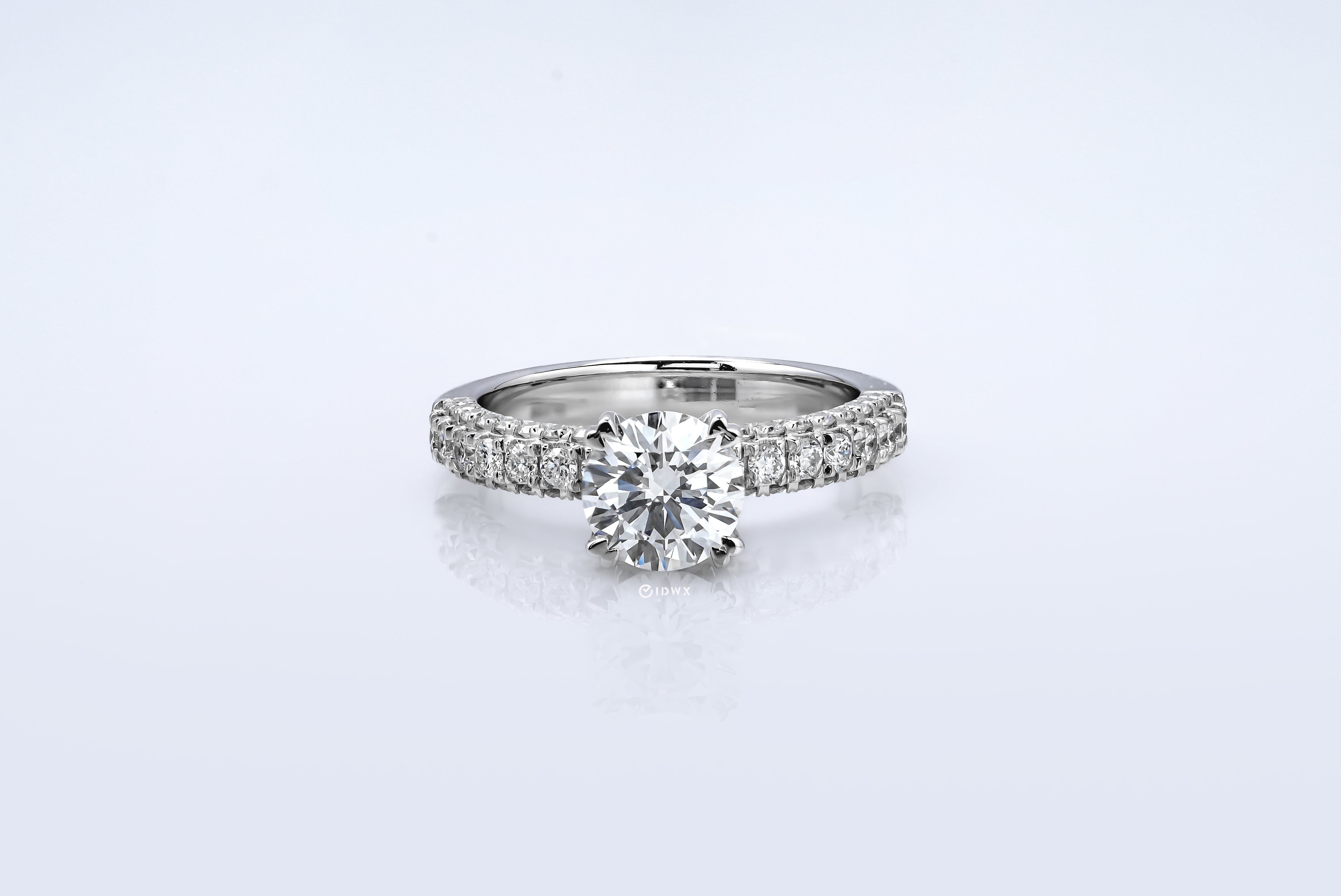 IRIS WHITEGOLD RING 1CT ROUND CUT PAVED SET LAB DIAMOND