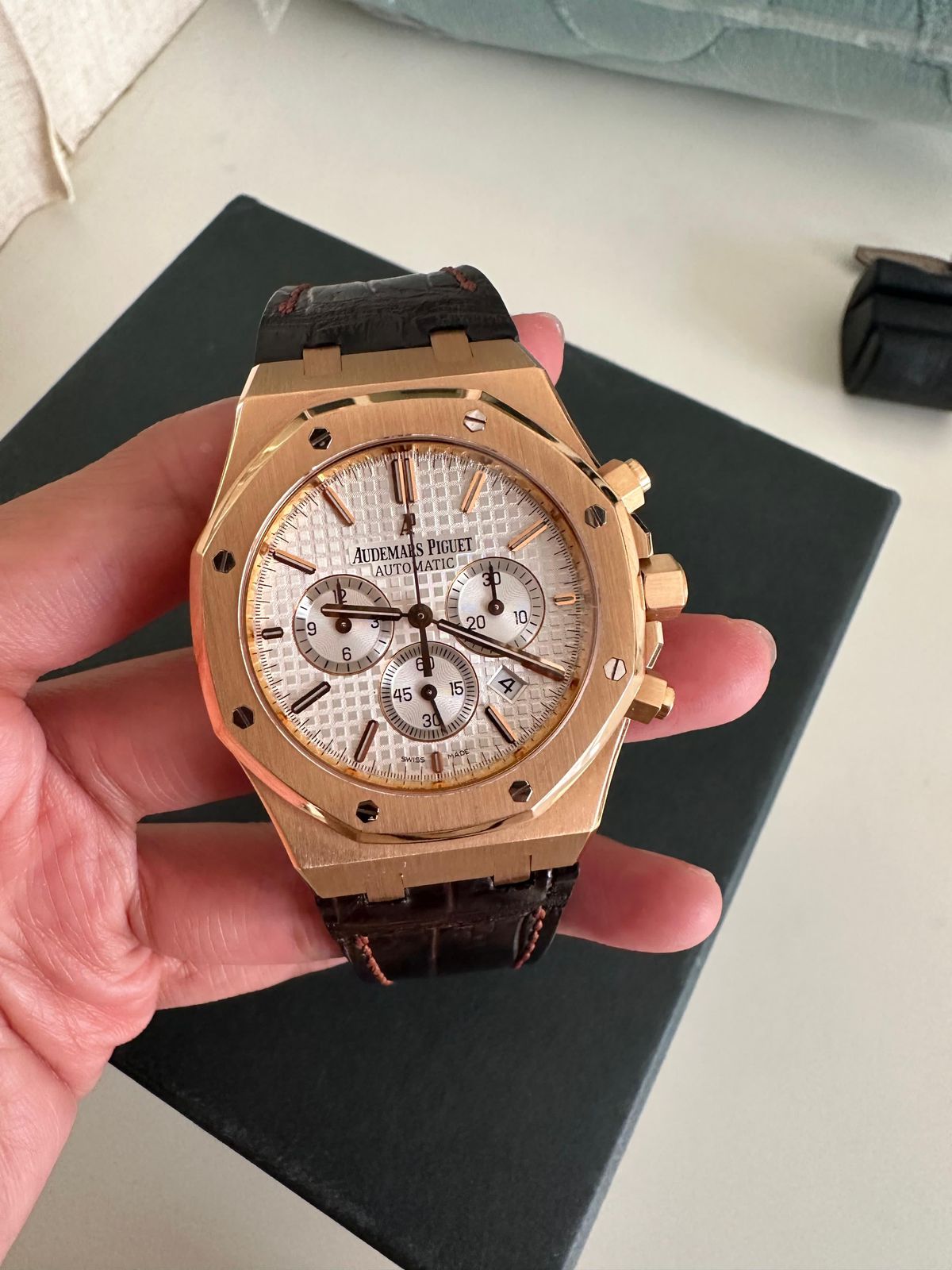 Audemars piguet rose gold leather strap sale