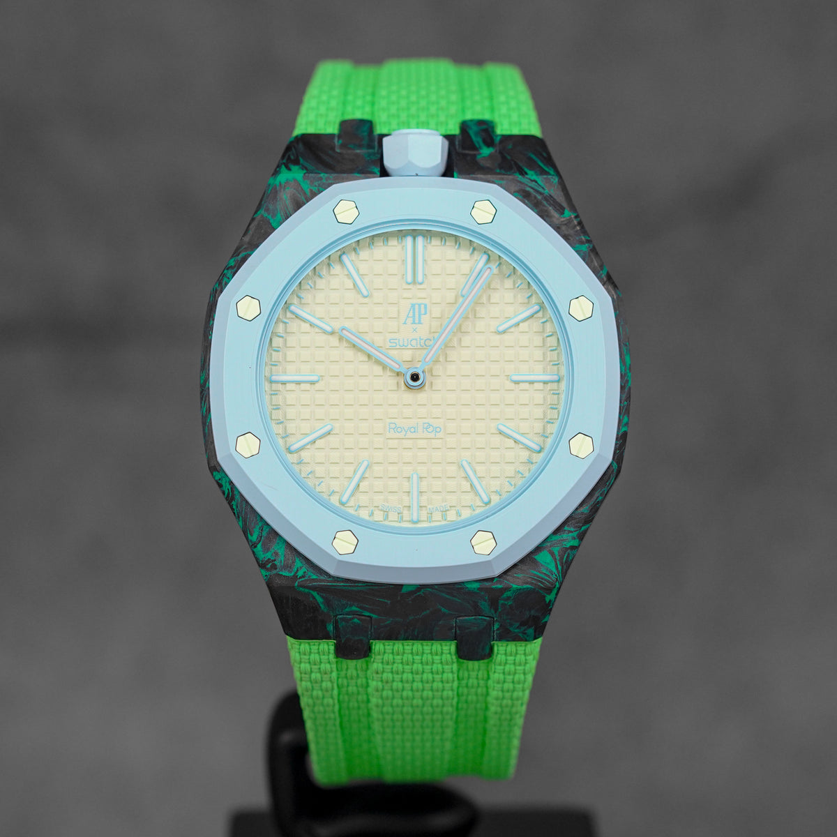 CUSTOM CARBON RUBBER STRAP FOR AP X SWATCH ROYAL POP