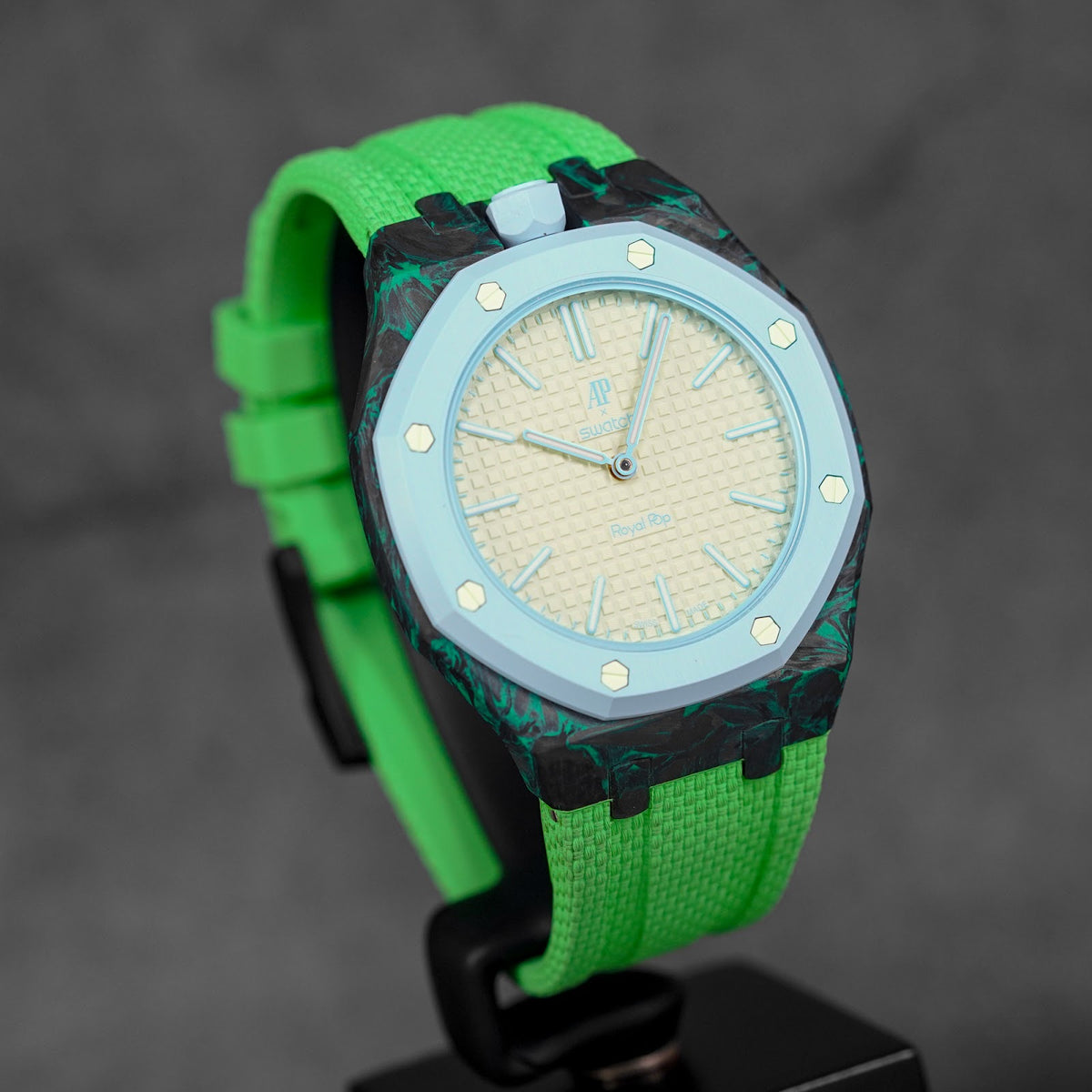 CUSTOM CARBON RUBBER STRAP FOR AP X SWATCH ROYAL POP