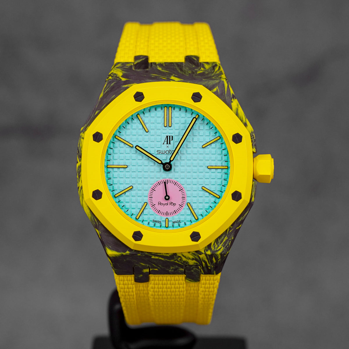 CUSTOM CARBON RUBBER STRAP FOR AP X SWATCH ROYAL POP