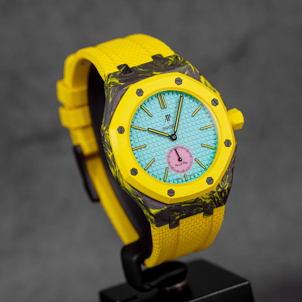 CUSTOM CARBON RUBBER STRAP FOR AP X SWATCH ROYAL POP