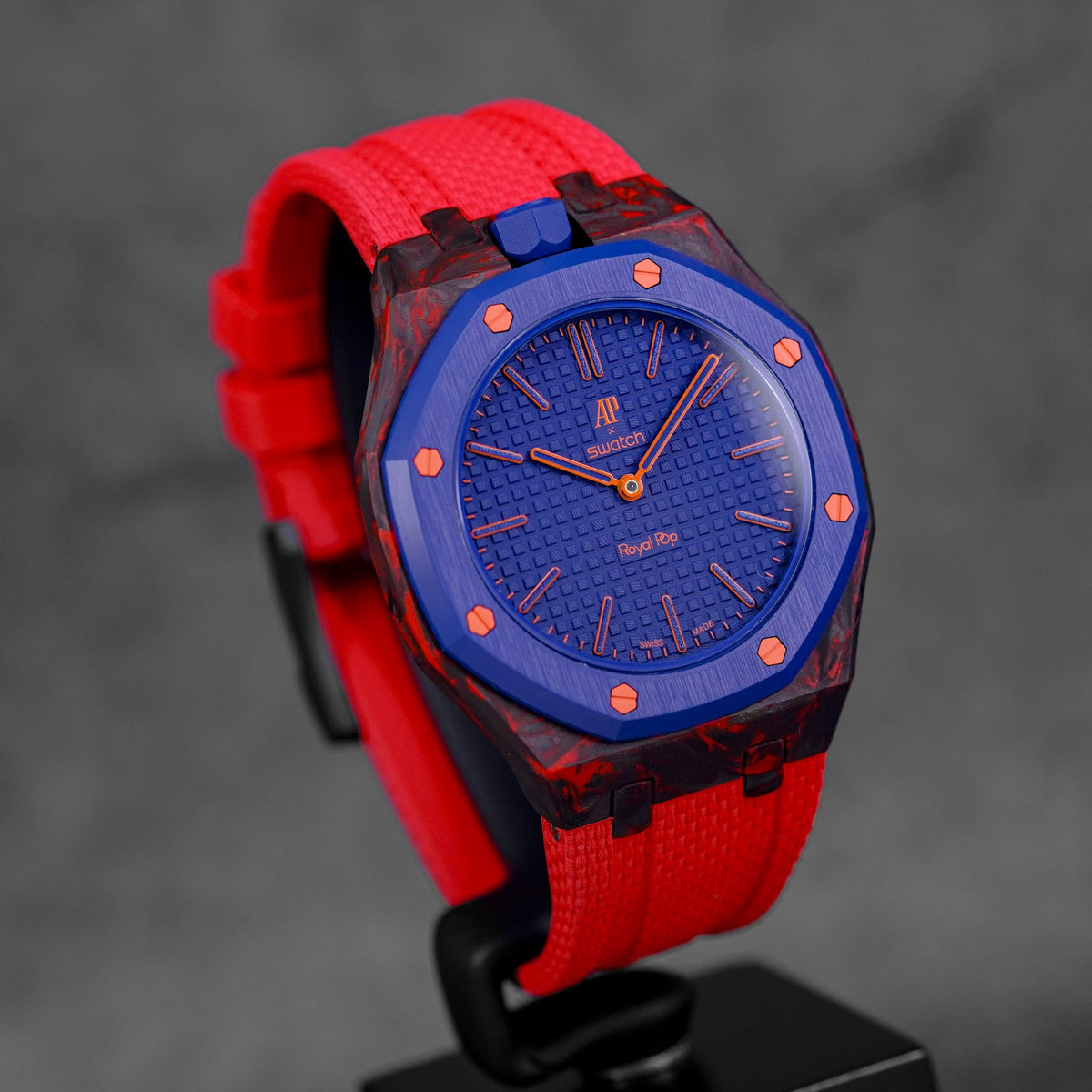 CUSTOM CARBON RUBBER STRAP FOR AP X SWATCH ROYAL POP