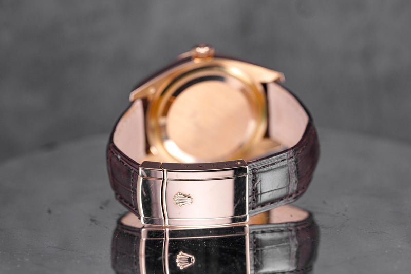 SKY-DWELLER ROSEGOLD SILVER SUNDUST ROMAN DIAL WITH BROWN LEATHER STRAP (2015)