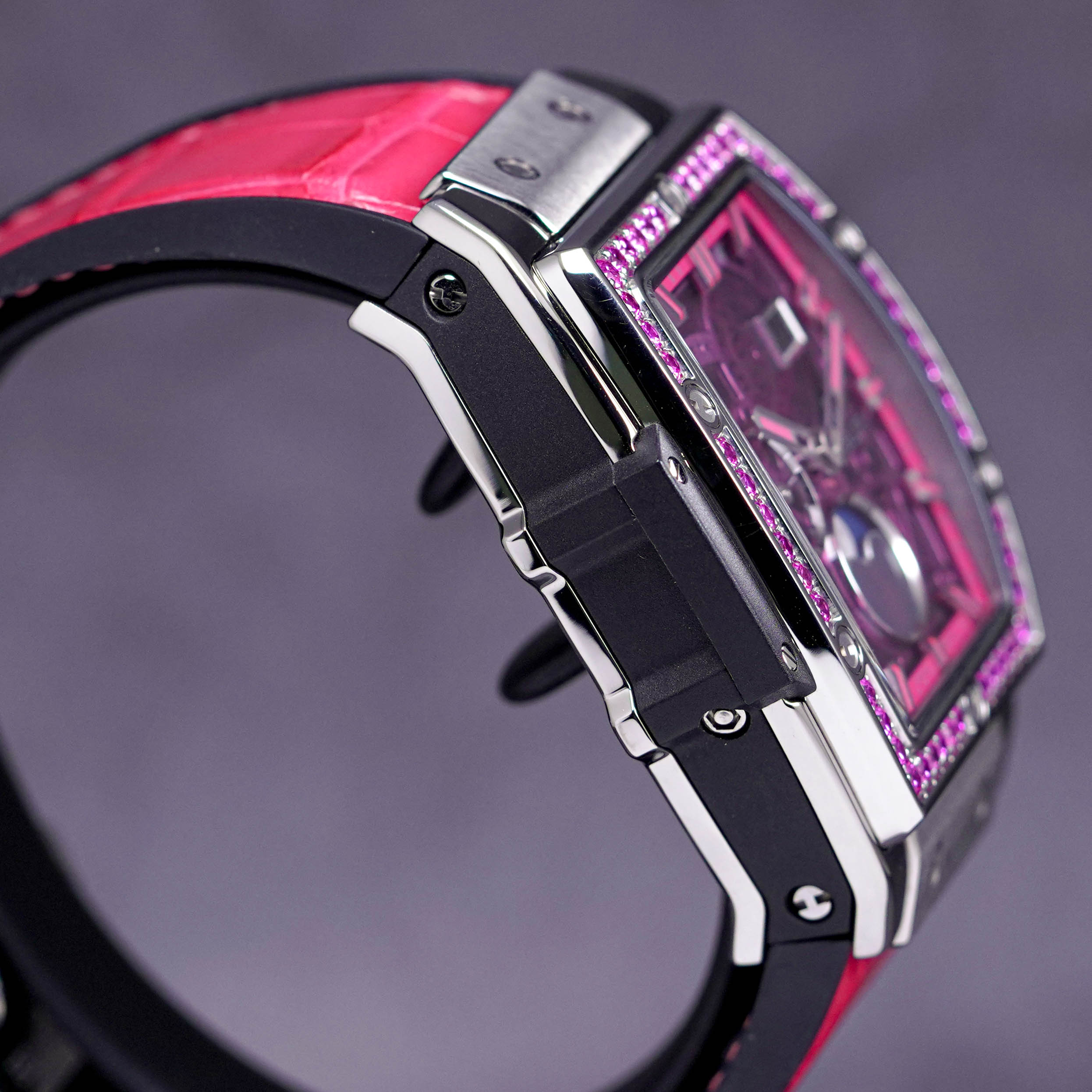 SPIRIT OF BIG BANG 42MM MOONPHASE TITANIUM PINK SKELETON DIAL DIAMOND BEZEL (WATCH & BOX)