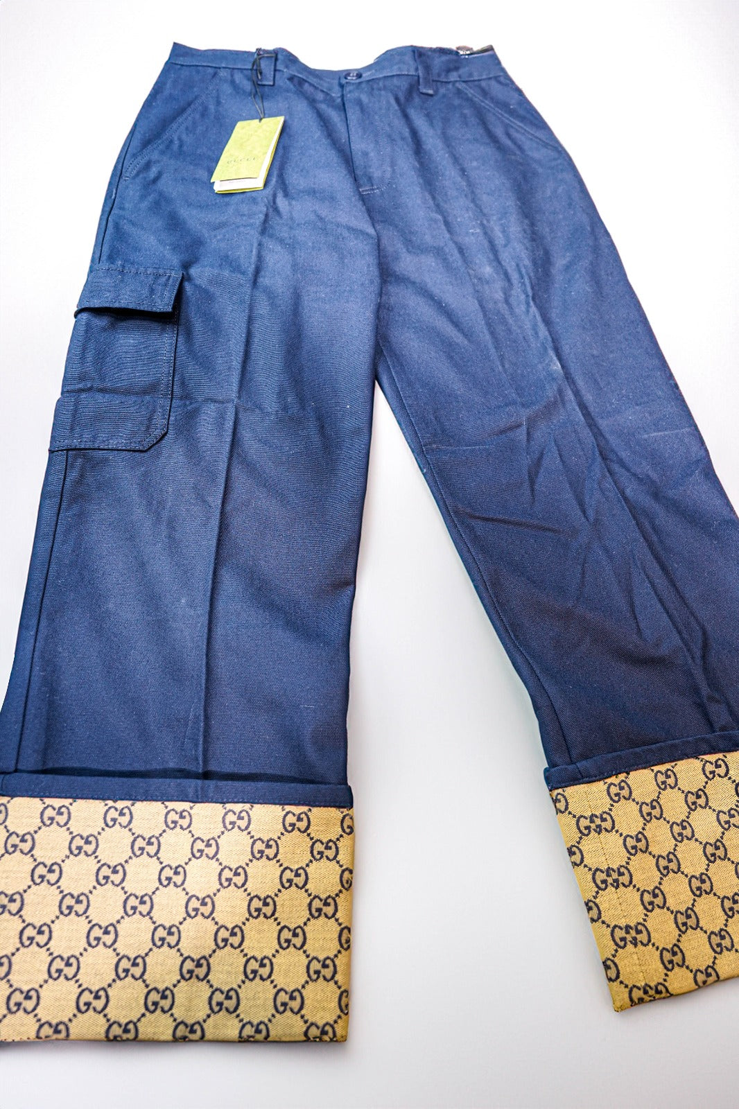 GUCCI GG SUPREME STRAIGHT LEG TROUSERS NAVY BLUE MADE IN