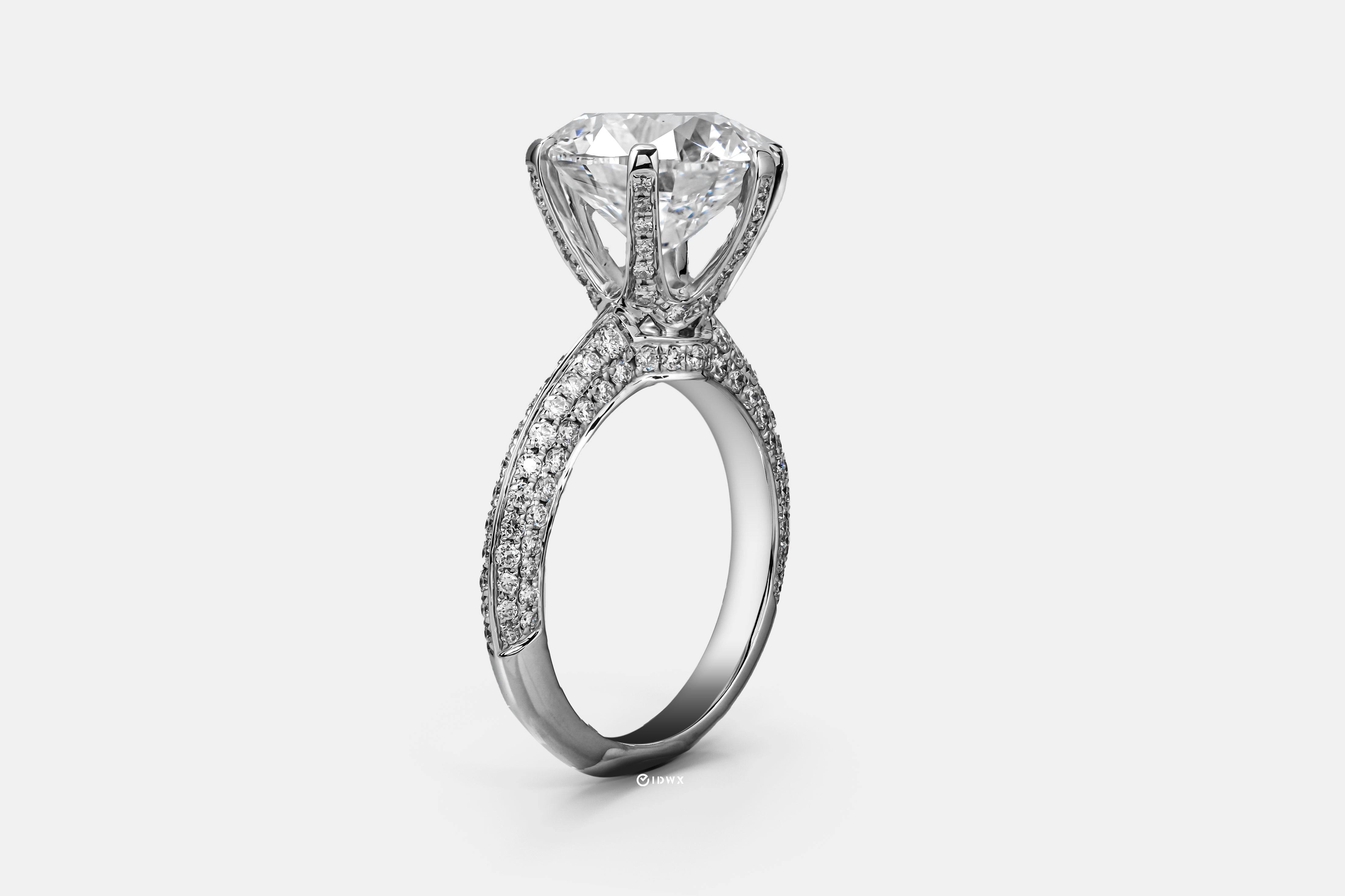 TIFFANY-STYLE PAVED SET WHITEGOLD RING 5CT ROUND CUT LAB