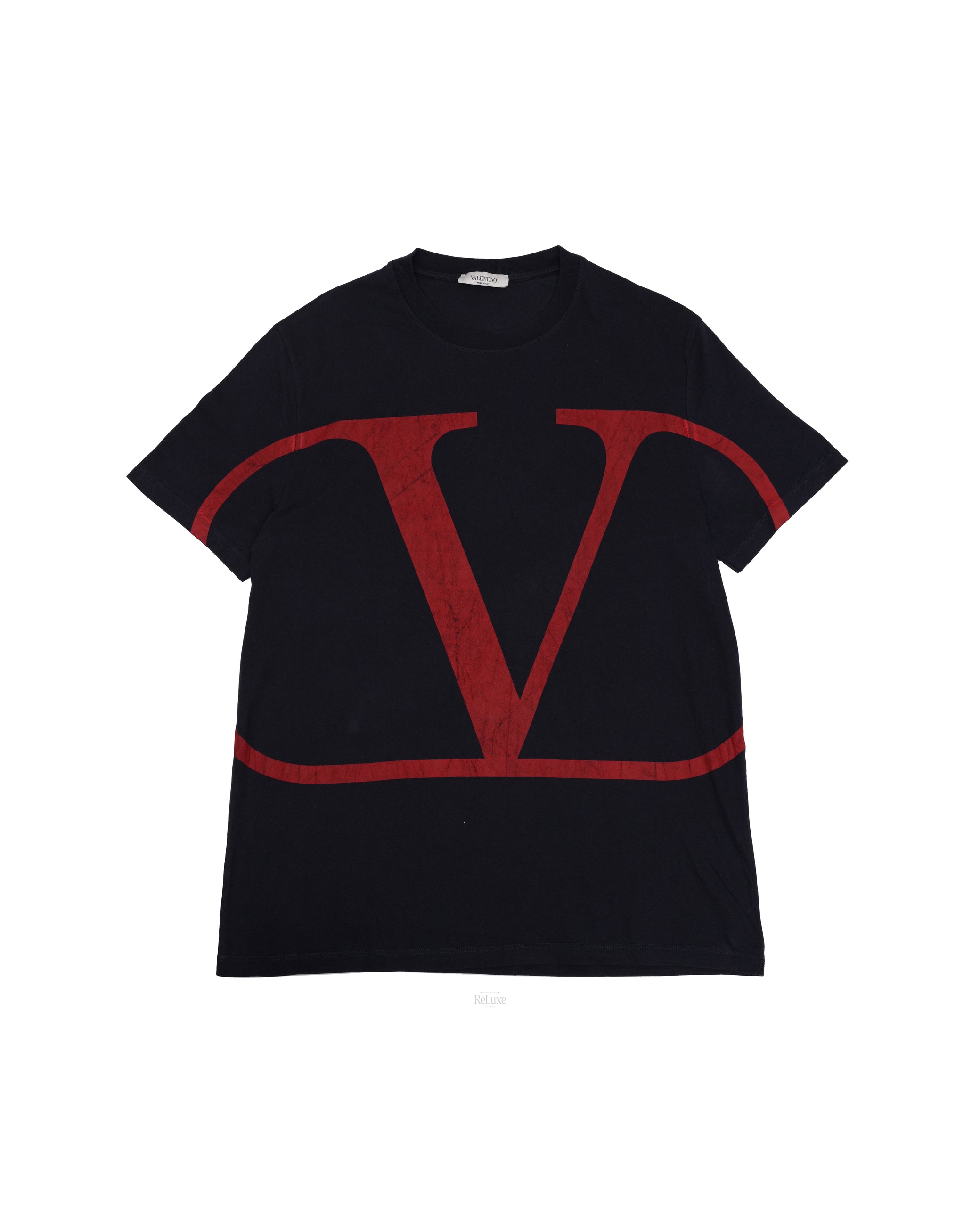 V LOGO COTTON T-SHIRT NAVY X RED SIGNATURE SIZE L