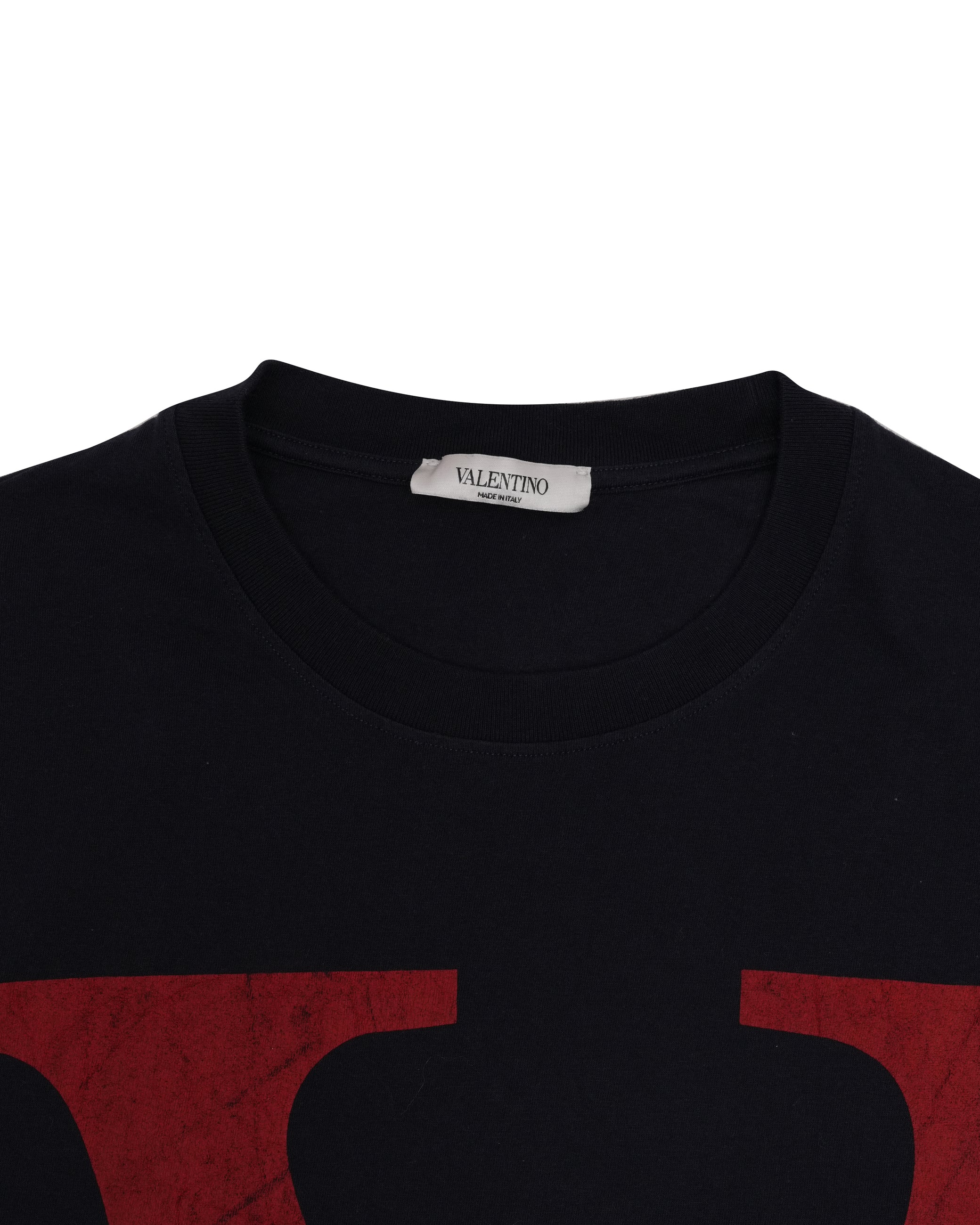 V LOGO COTTON T-SHIRT NAVY X RED SIGNATURE SIZE L