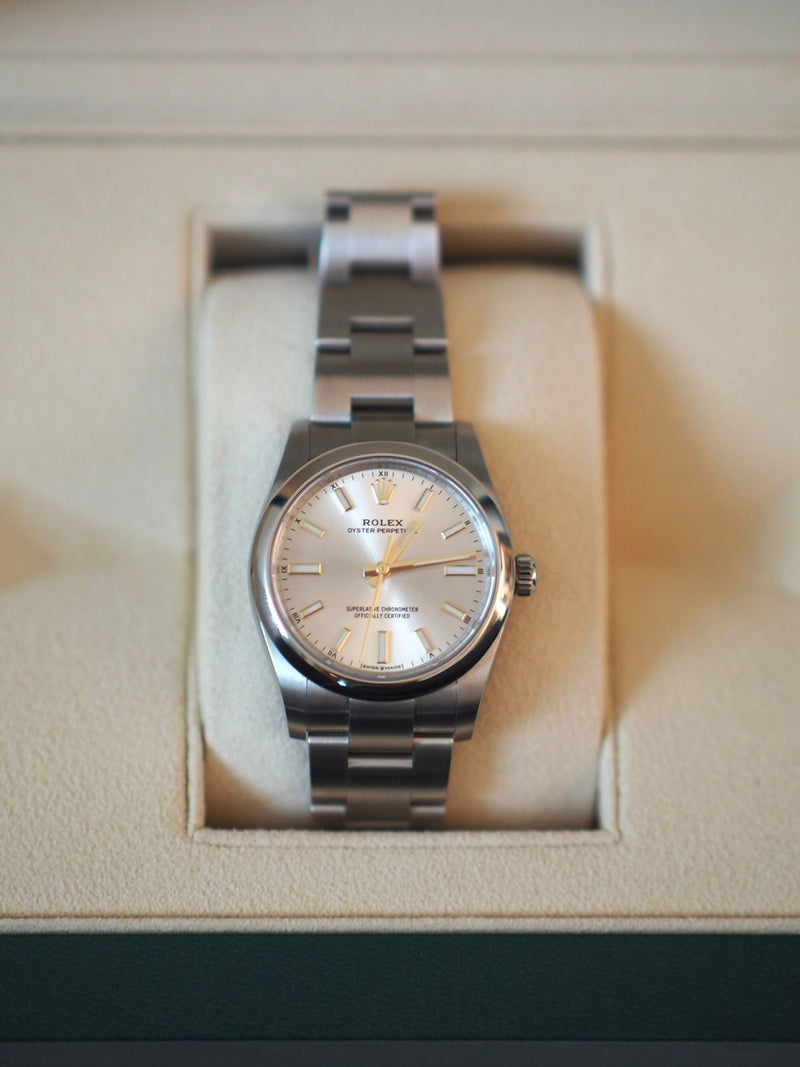 Rolex oyster perpetual 34mm best sale silver dial