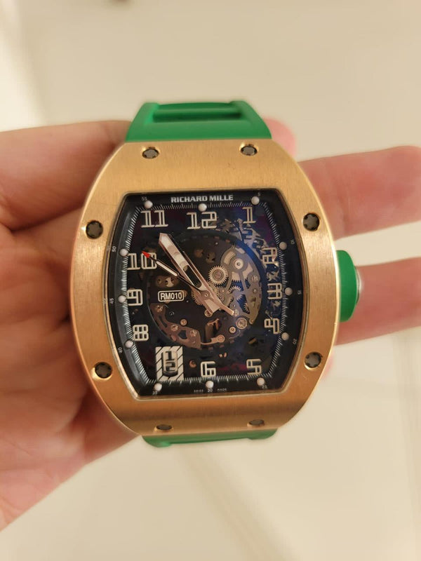 RM-010 ROSEGOLD AUTOMATIC SKELETON DIAL GREEN RUBBER (2012)
