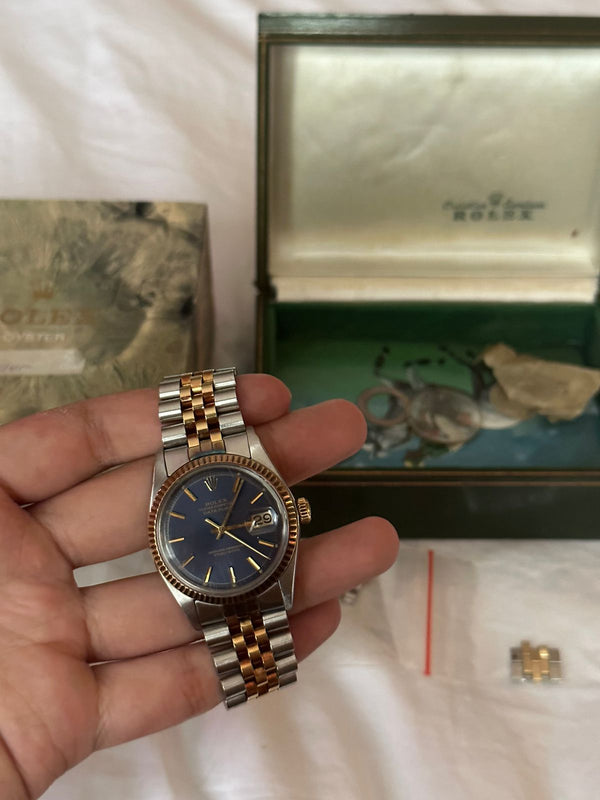 DATEJUST 36MM TWOTONE YELLOWGOLD VINTAGE PATINA GOLD DIAL (CIRCA 1980s)