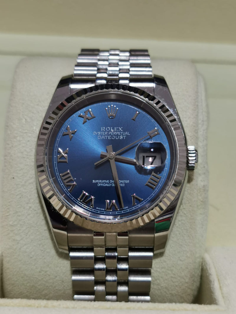 DATEJUST 36MM 116234 BLUE ROMAN DIAL FLUTED JUBILEE (2006)