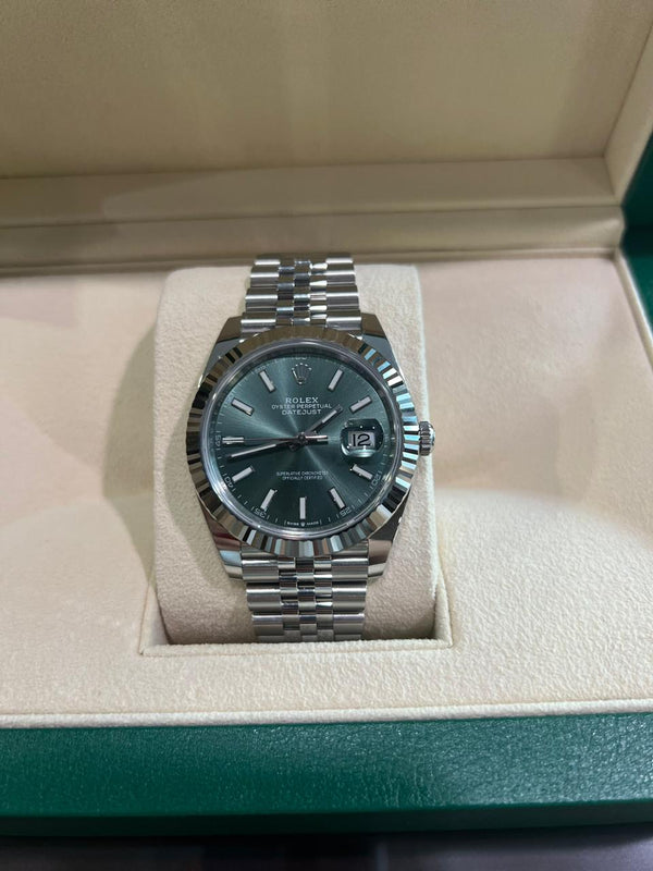 DATEJUST 41MM MINT GREEN DIAL FLUTED BEZEL JUBILEE (2023)