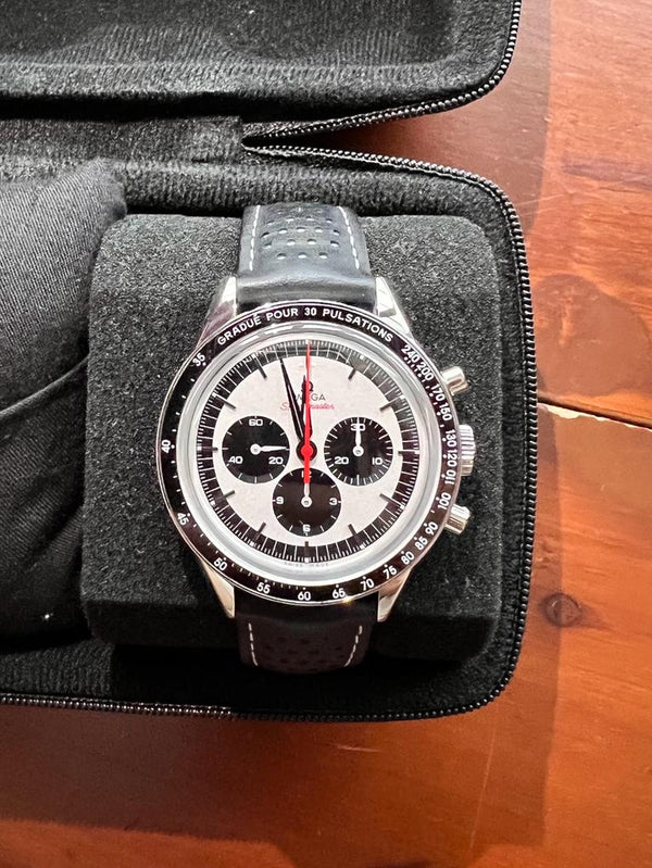 SPEEDMASTER MOONWATCH CK2998 BLACK PANDA DIAL LEATHER STRAP LIMITED EDIITON (2018)