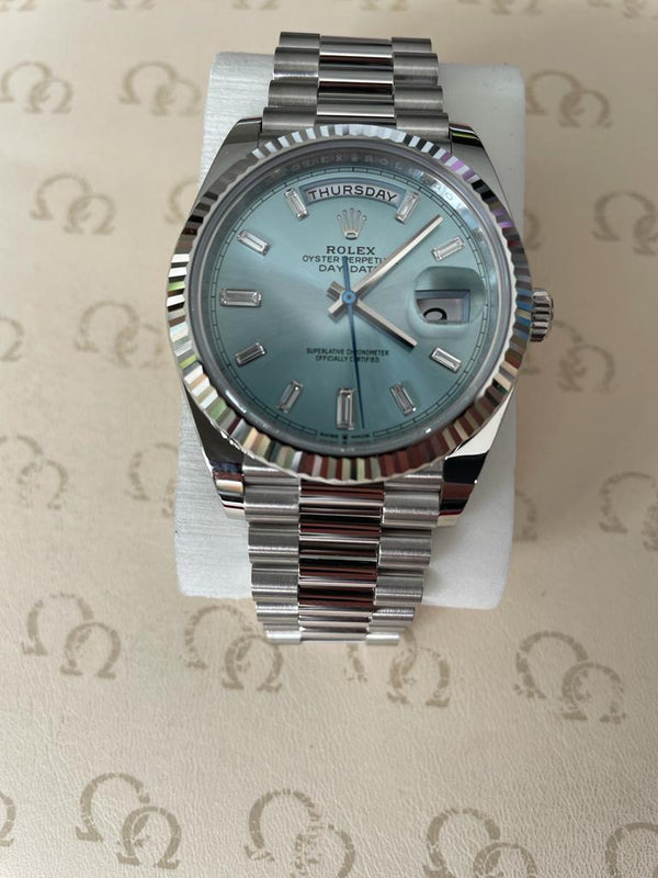 DAY-DATE 40MM PLATINUM BAGUETTE ICE BLUE DIAL (2023)