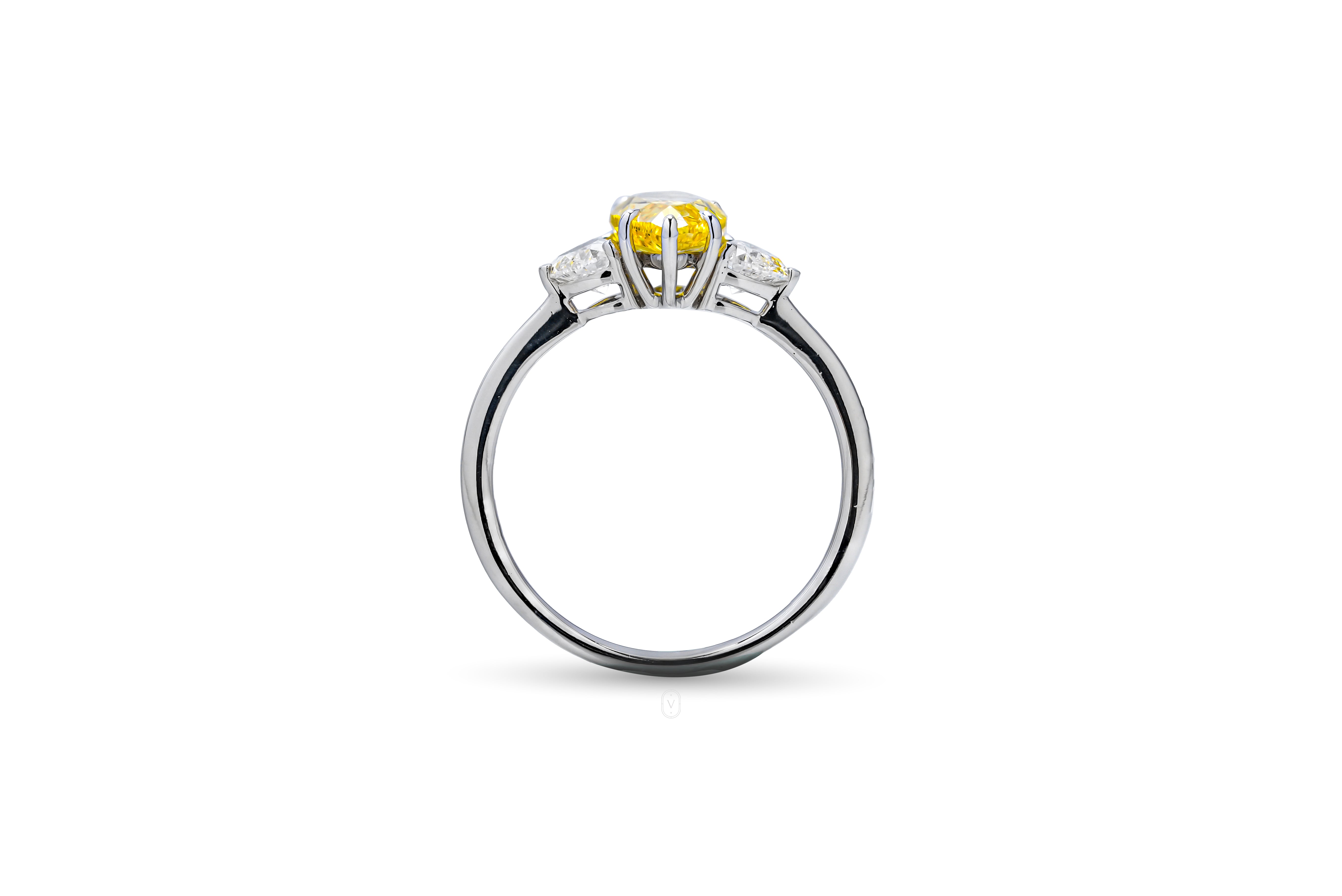 Yellow Pear Three Stones Ring