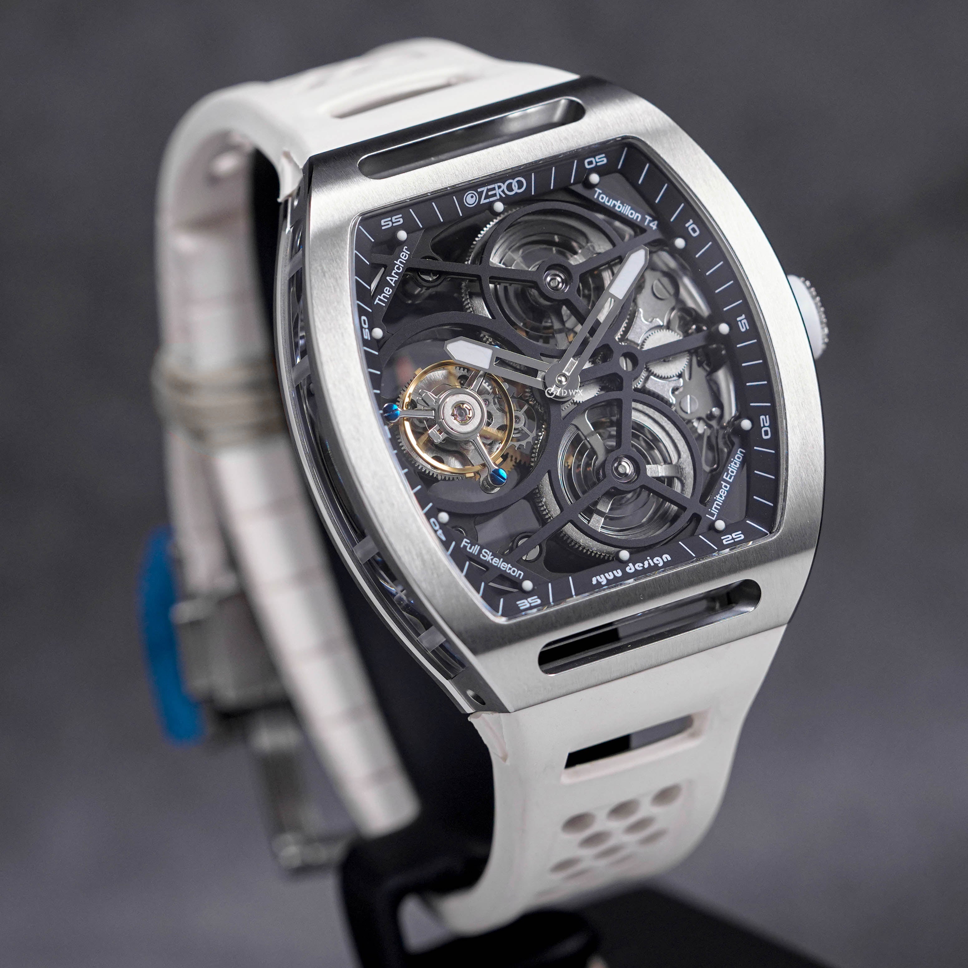 T4 THE ARCHER FULL SKELETON TOURBILLON STEEL WHITE RUBBER STRAP (2023)