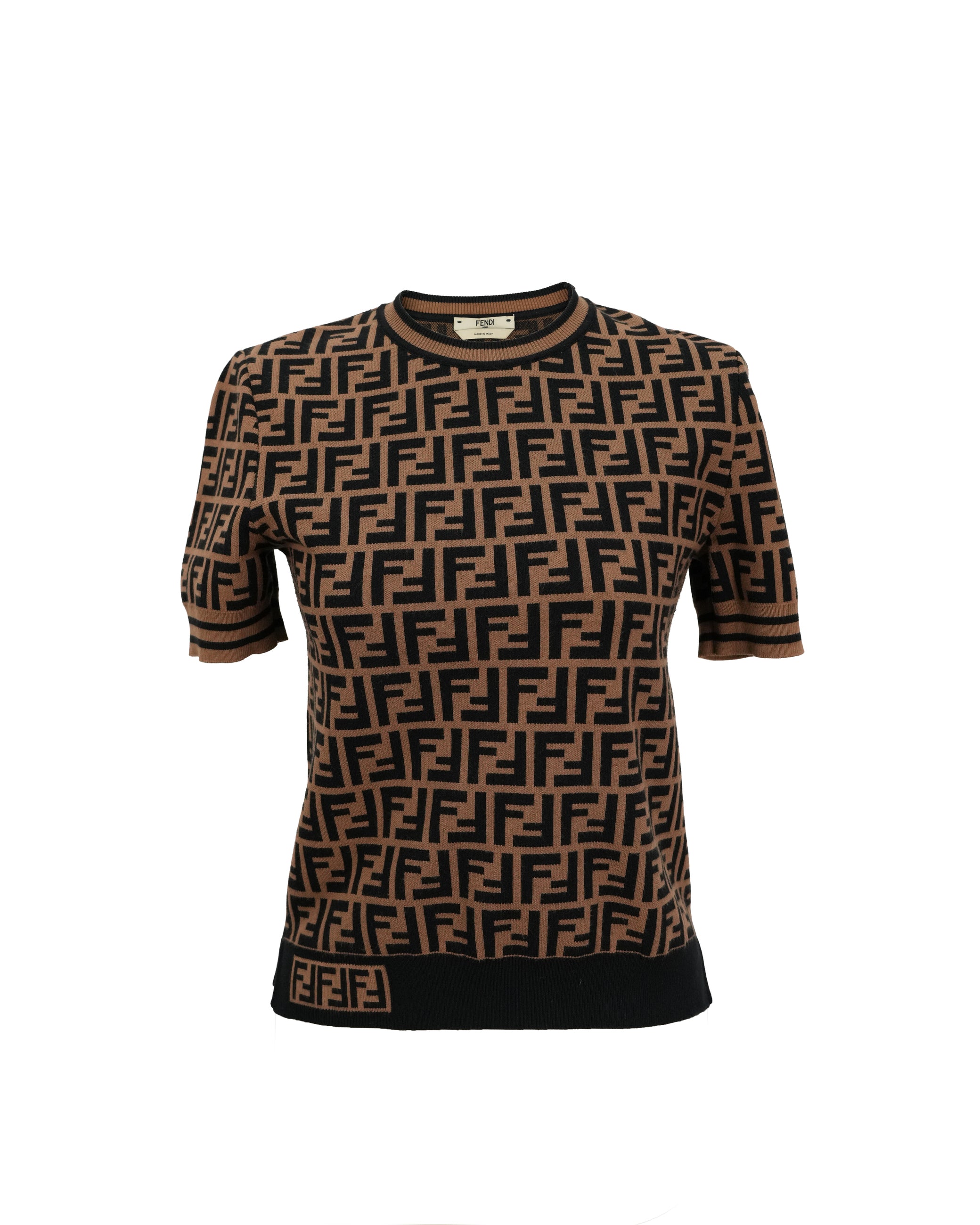 FENDI ZUCCA SHORT SLEEVE KNITWEAR SIZE 42 BROWN - IDWX