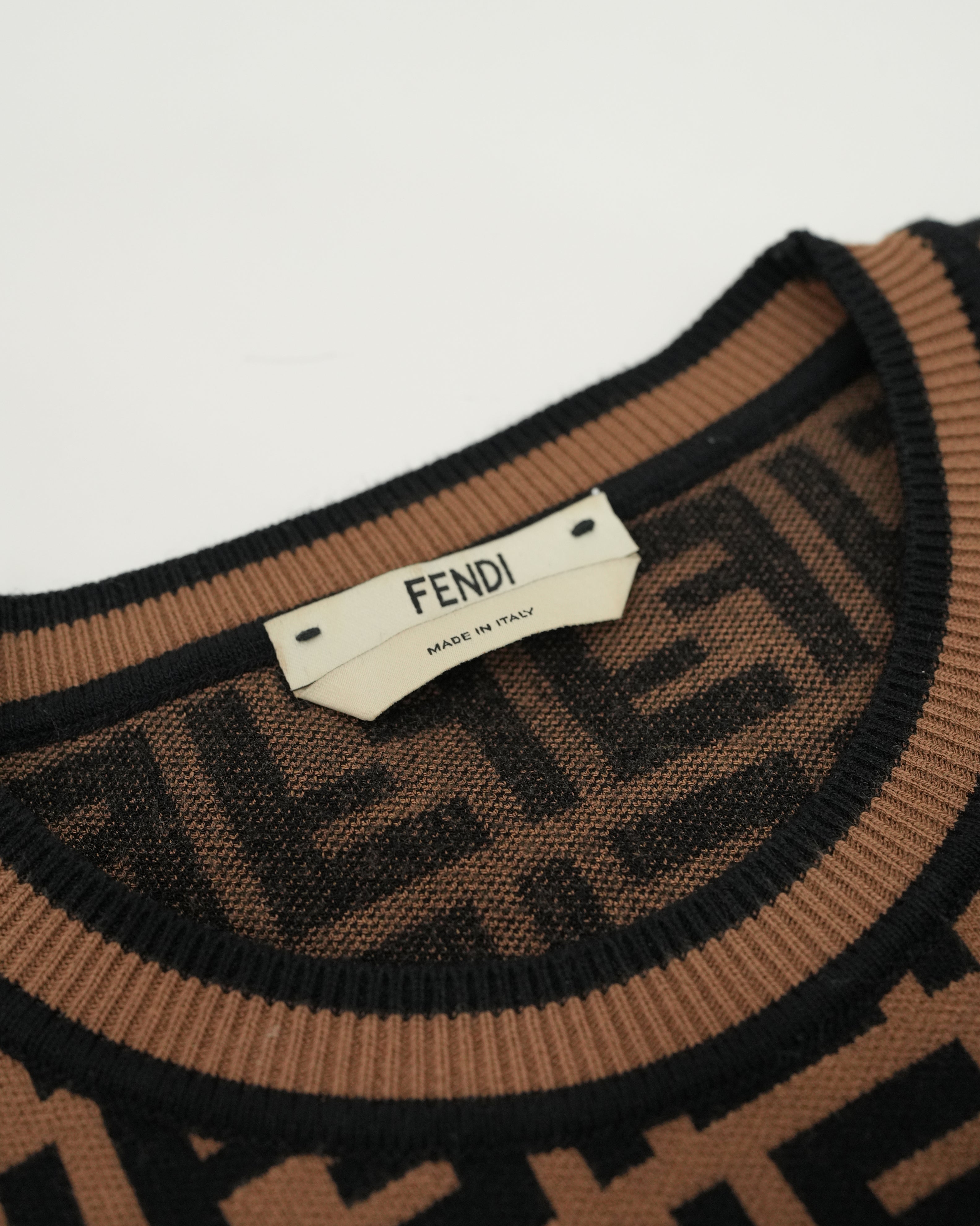 FENDI ZUCCA SHORT SLEEVE KNITWEAR SIZE 42 BROWN - IDWX