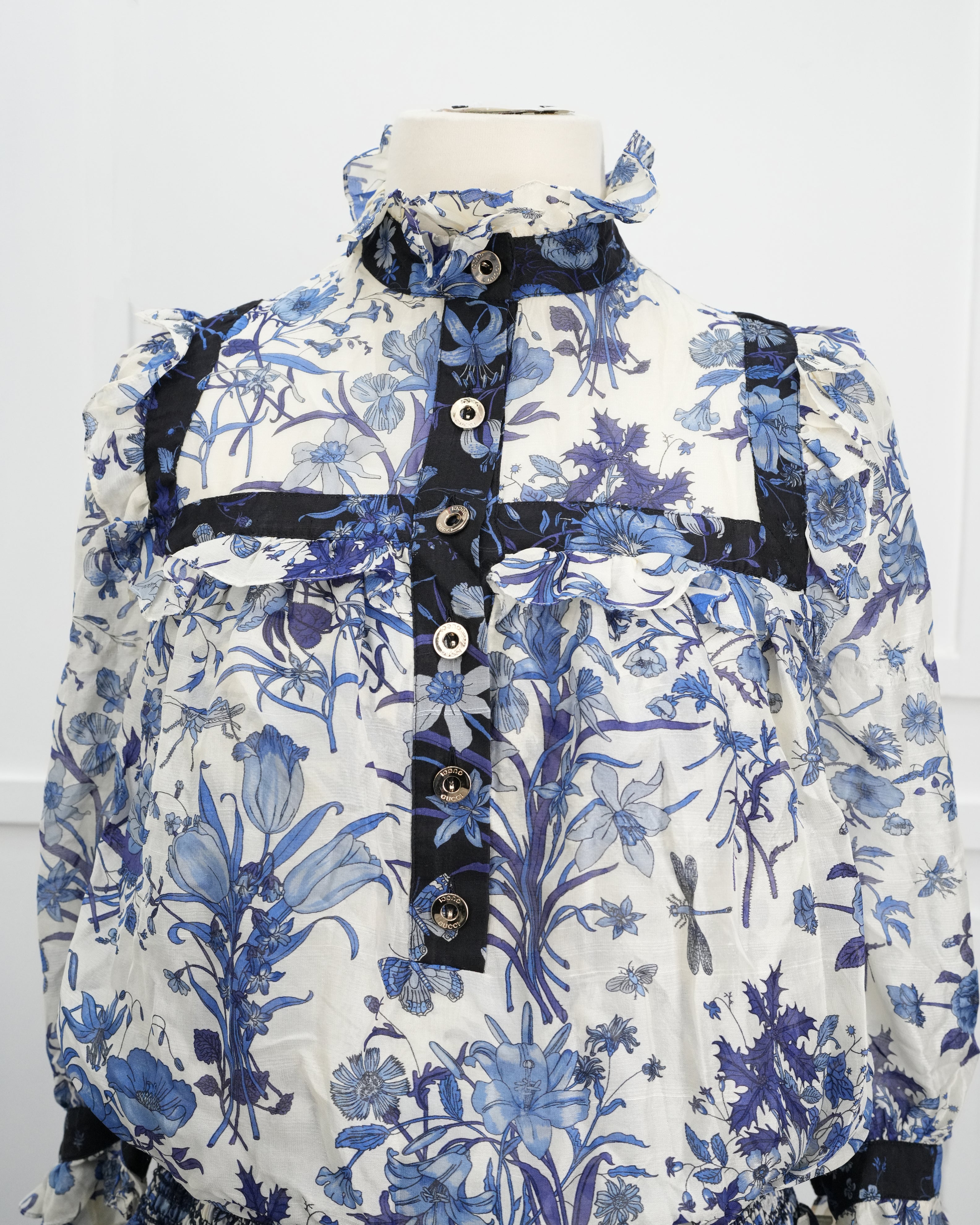 FLORAL SILK RUFFLE DRESS