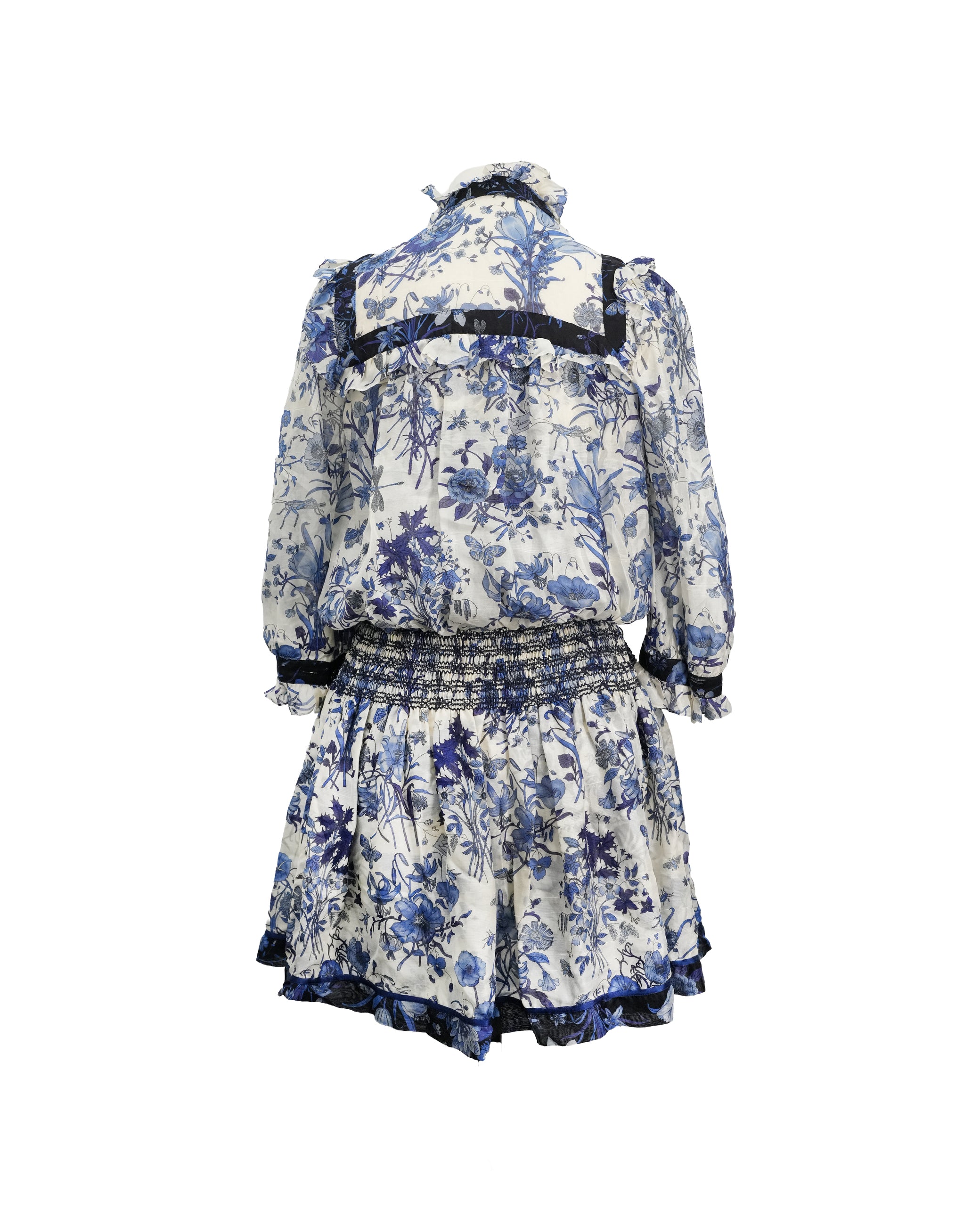 FLORAL SILK RUFFLE DRESS