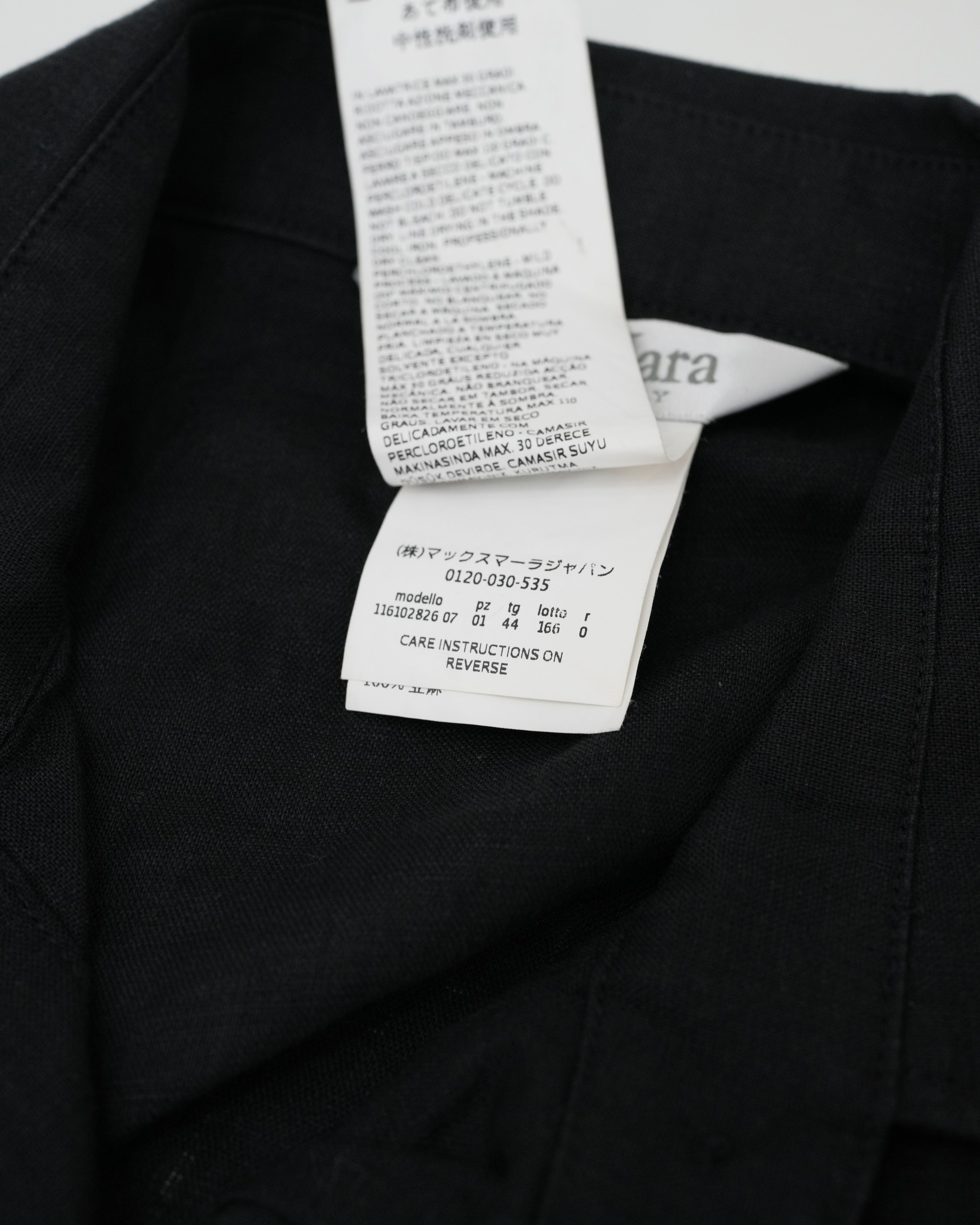 SLEEVELESS COLLARED LINEN BLOUSE BLACK SIZE 44