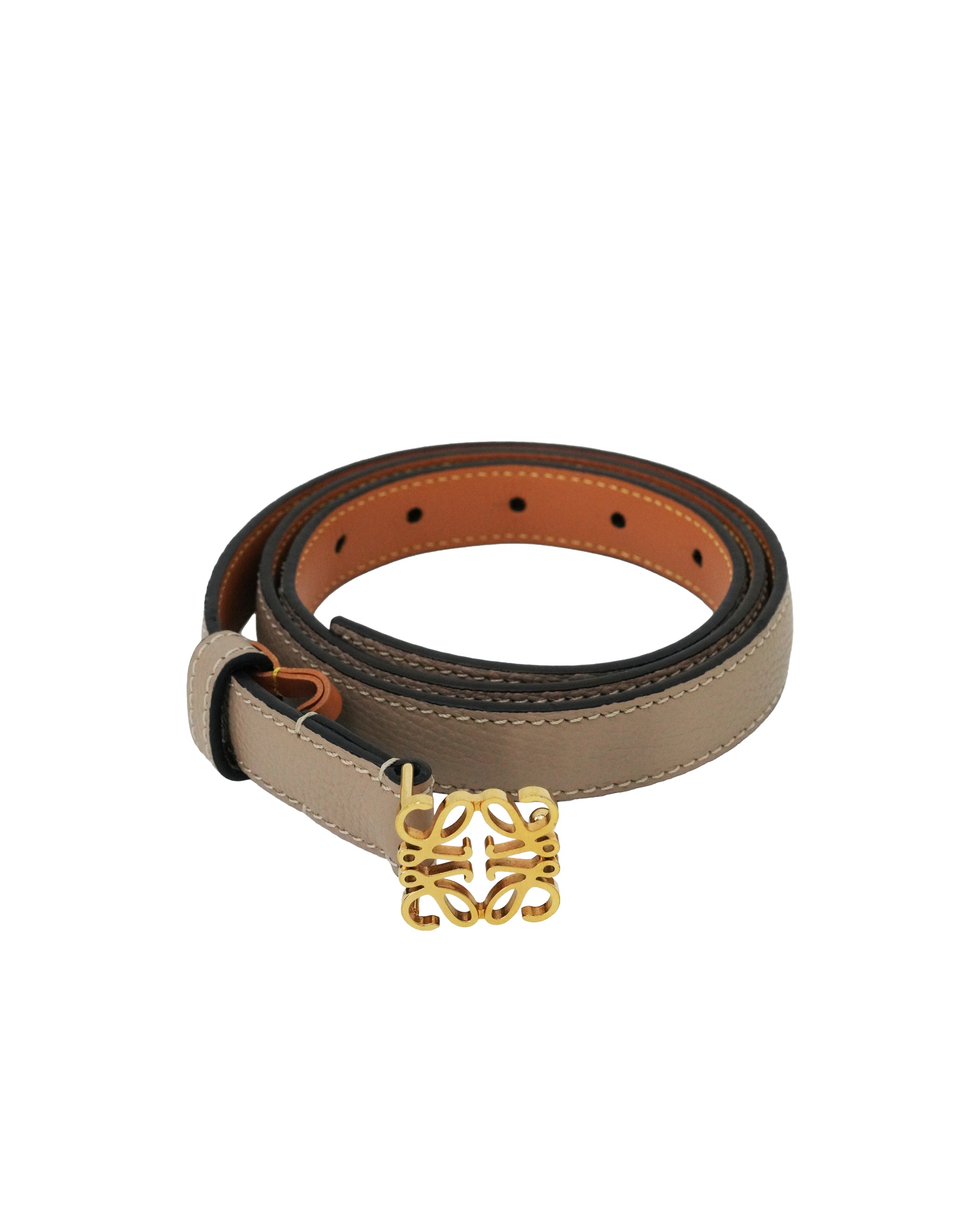 LOEWE ANAGRAM IN PEBBLE GRAIN CALFSKIN BELT 20MM SAND/GOLD 