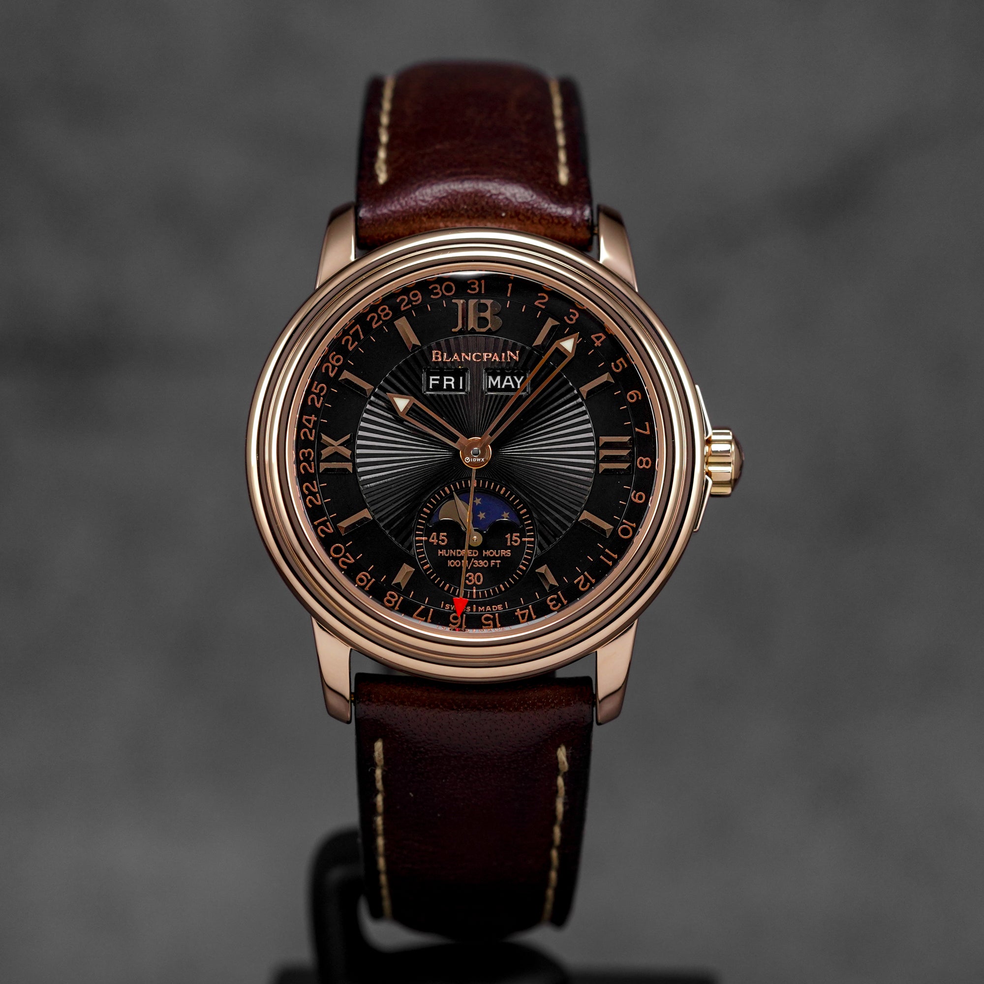 BLANCPAIN LEMAN TRIPLE CALENDAR MOONPHASE ROSEGOLD BLACK DIAL 
