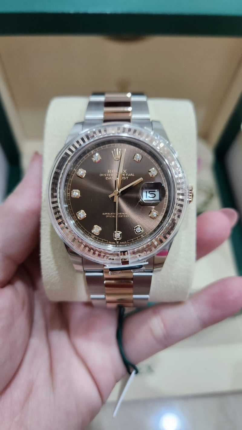 DATEJUST 41MM TWOTONE ROSEGOLD CHOCO DIAMOND DIAL FLUTED BEZEL OYSTER (2023)