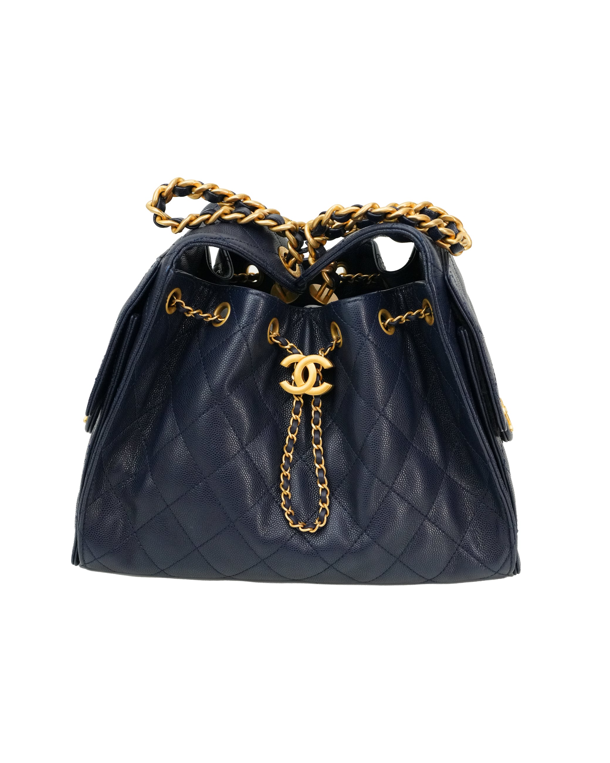 25 SMALL CAVIAR NAVY BLUE GOLD HARDWARE