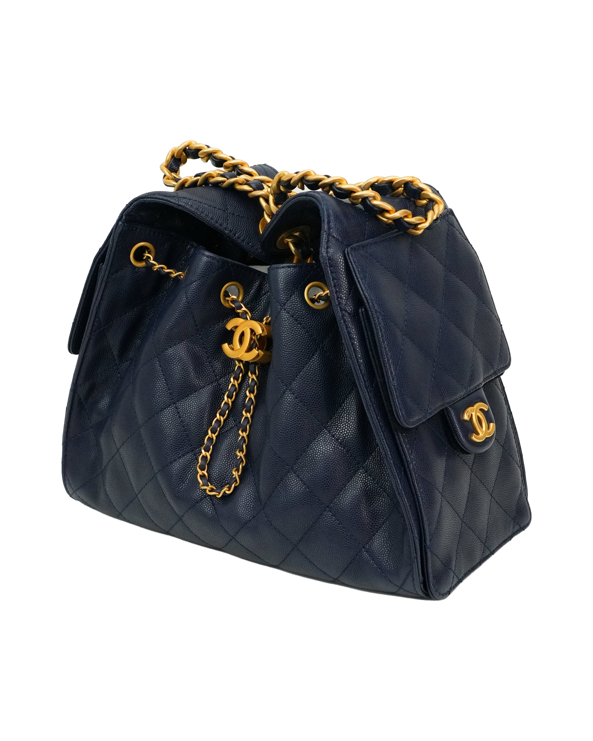 25 SMALL CAVIAR NAVY BLUE GOLD HARDWARE